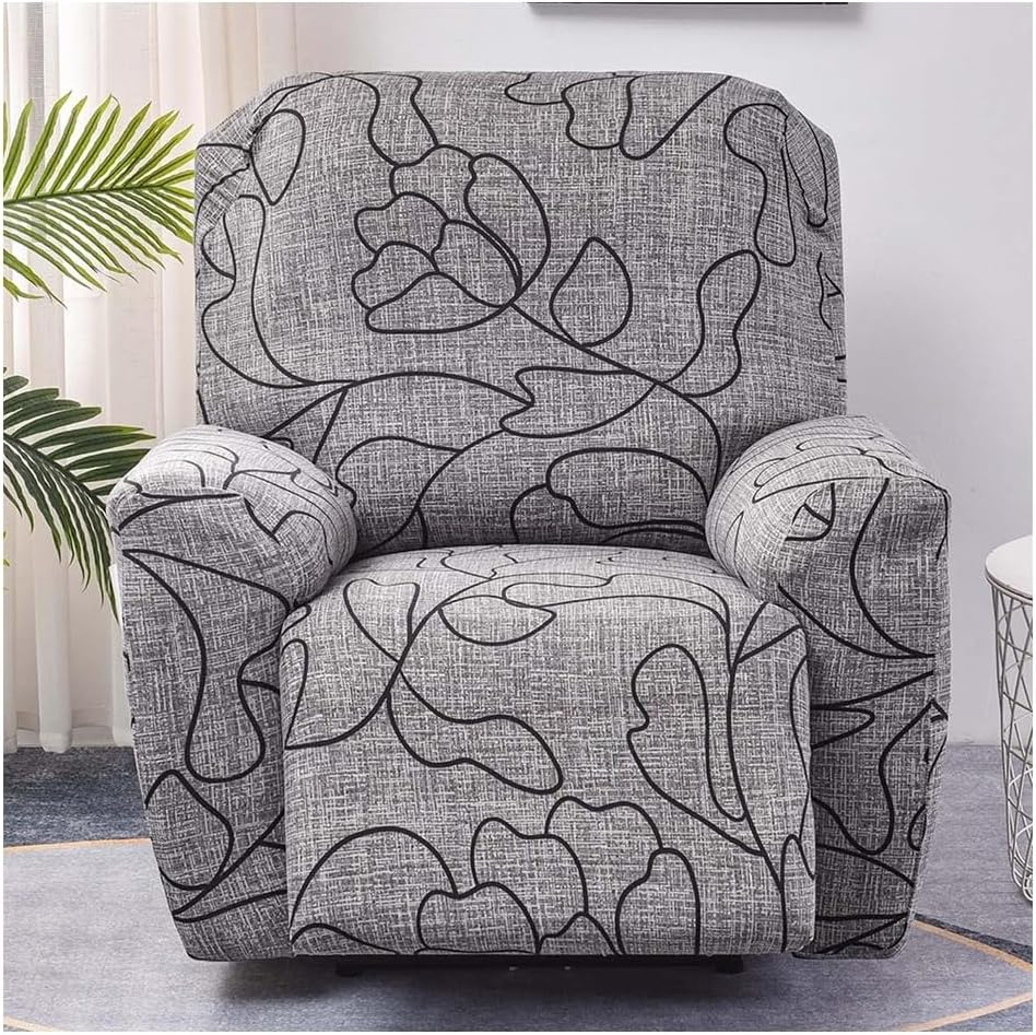 Stretch Recliner Cover 4 Pieces Printed Lazy Boy Chair Covers Recliner Sofa Slipcover Anti-Slip Fitted Furniture Protector with Elastic Bottom (Color : #25)