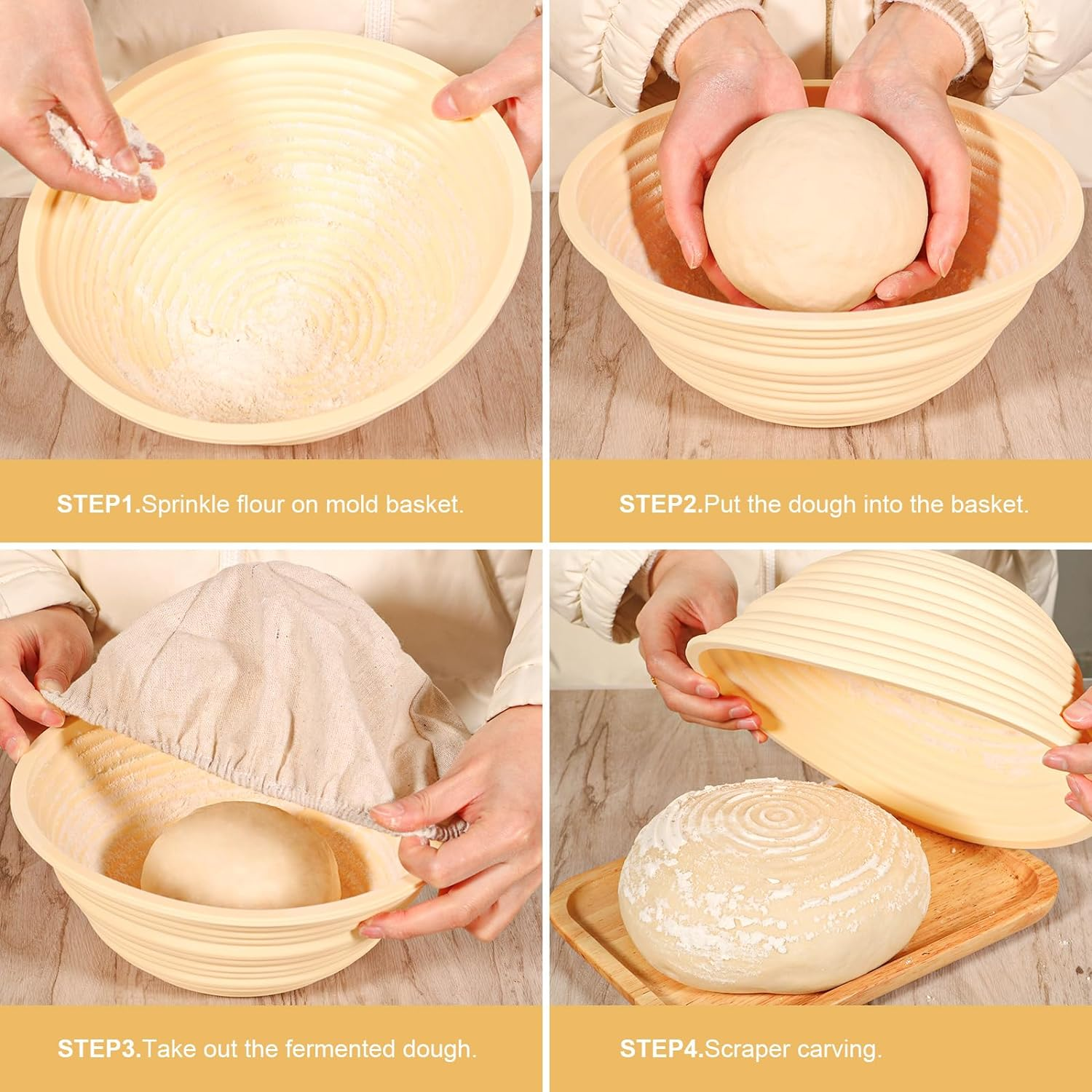 Sourdough Starter Kit Bread Baking Supplies Bread Proofing Basket 9 Inch round & 10 Inch Oval Bread Proofing Basket, 24Oz Jar (700Ml Glass, round and Oval Basket) - 1000Ml Glass And Two Round Basket image number 5