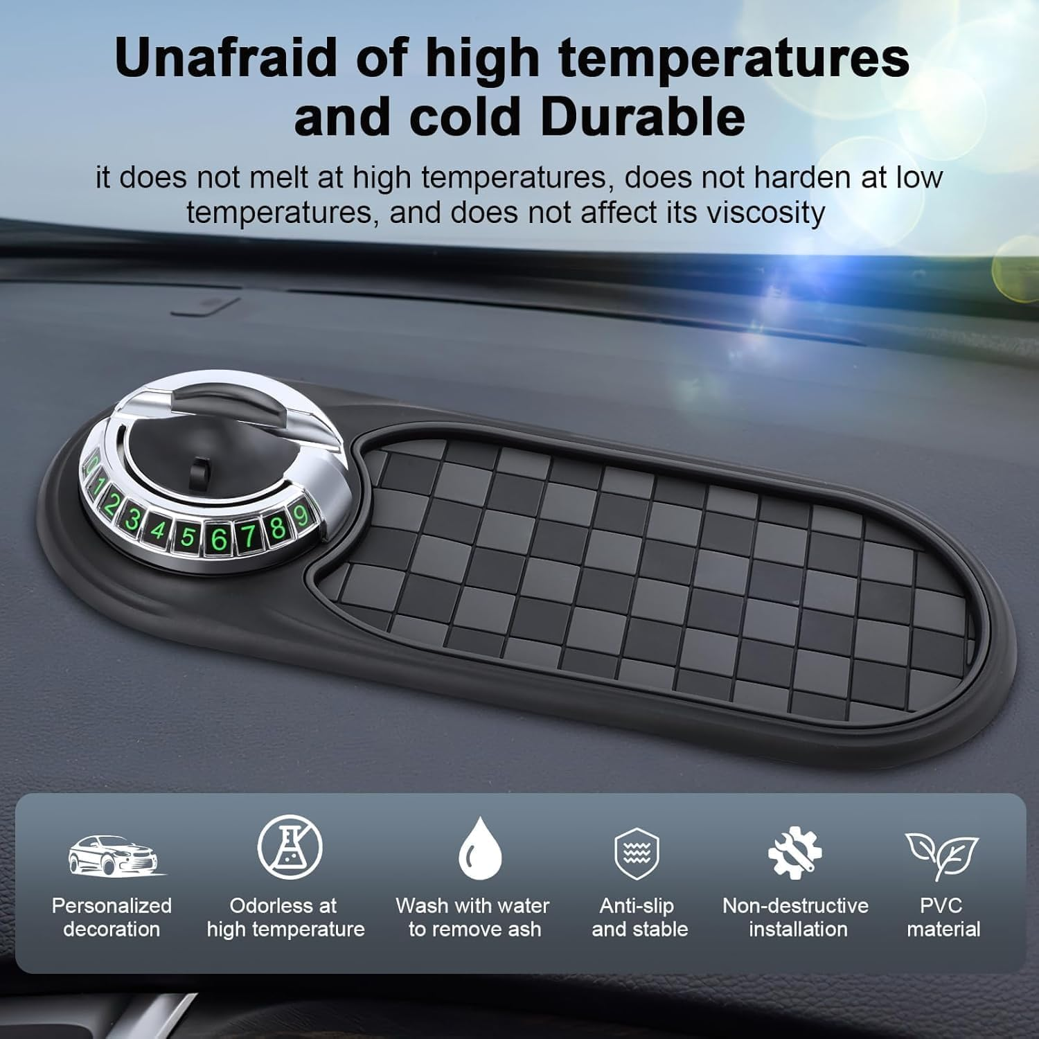 Multifunction Car Anti-Slip Mat Phone Holder, Universal Non-Slip Dashboard Pad for Mobile/Cell Phone, Rotatable 360&deg; Auto Mount with Grip, Multi-Functional Stand for Sunglasses/Key/Coins