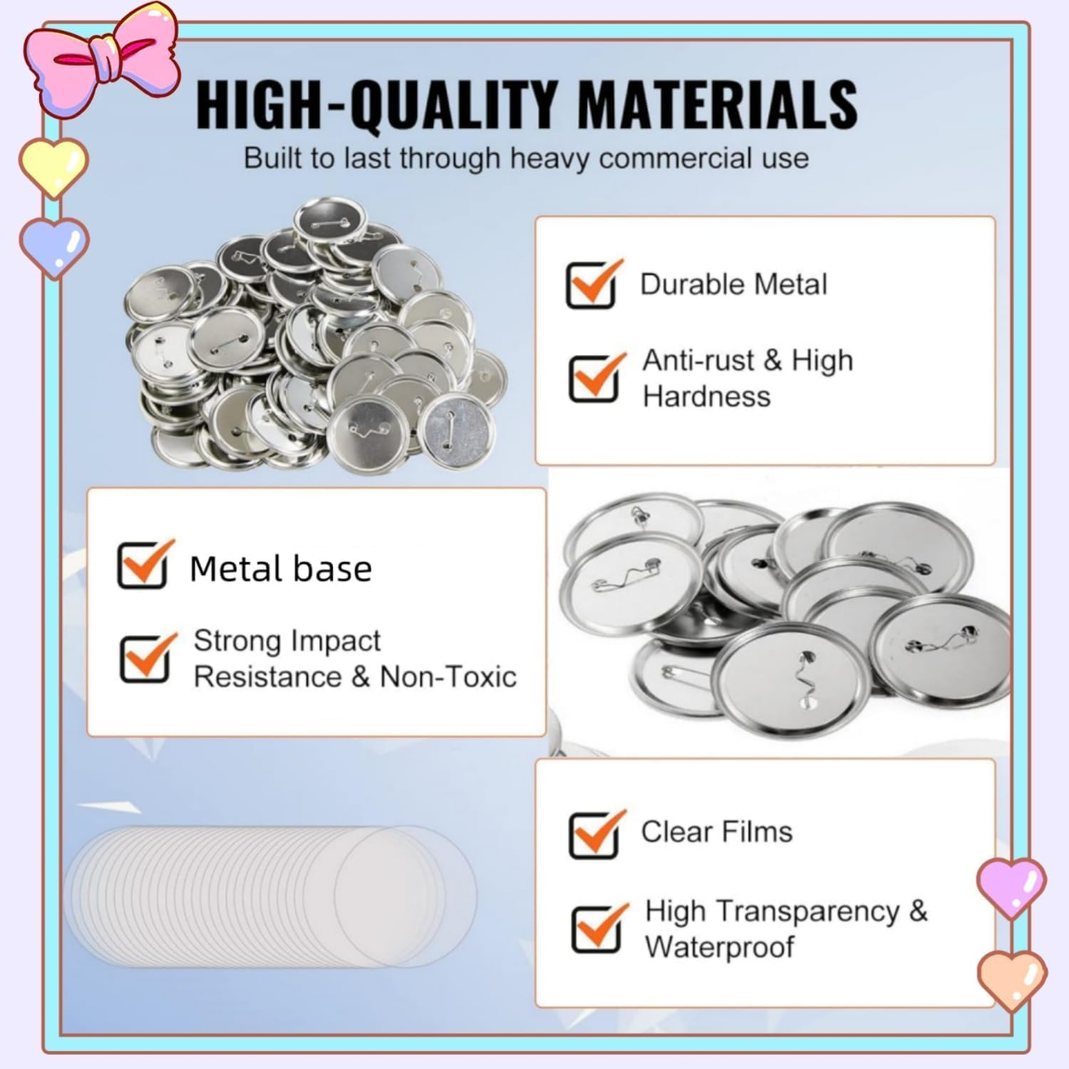 25 Sets 2.3 Inch Button Maker Supplies 58Mm Making Blank Pins Metal round Badge Parts Kit for Button,Diy image number 5