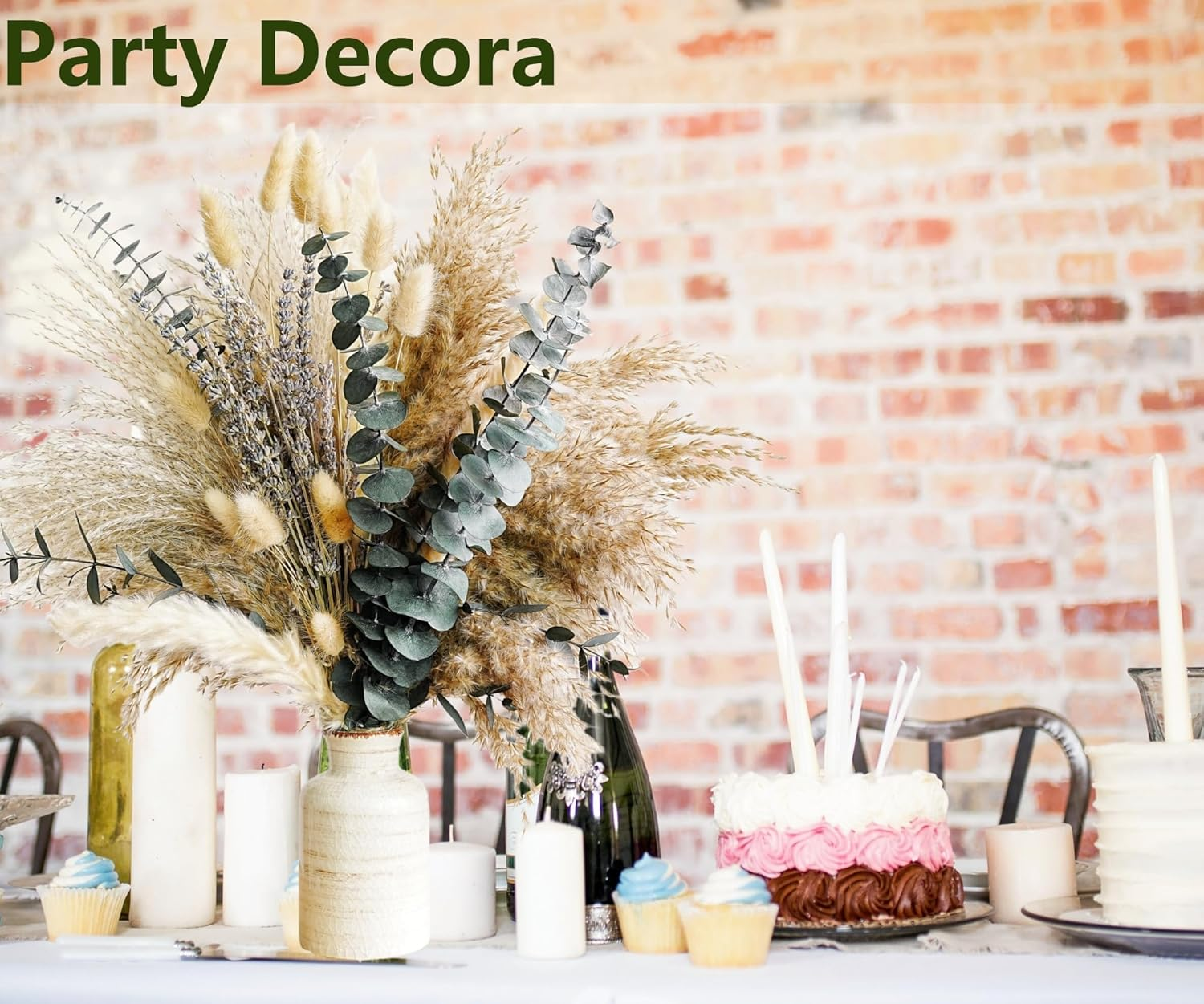 100 PCS Green Pampas Grass Boho Bouquet &ndash; Exquisite Lavender and Eucalyptus Dried Flower Arrangements for Western Boho Decor &ndash; Rustic Flowers for Your Bohemian Home, Bedroom, and Wedding Table D&eacute;cor image number 3