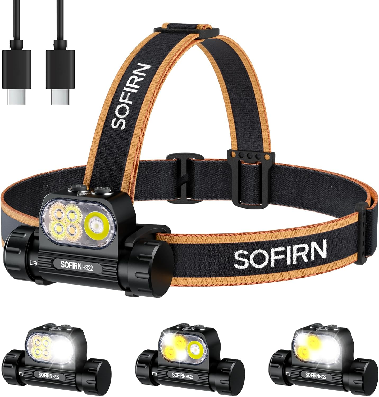 Sofirn HS22 Headlamp Rechargeable, Head Torch 2500 High Lumens, LED Bright Head Lamp with Floodlight Spotlight, 2700K-6500K Color Tint, Dual Button Control for Hard Hat, Camping, Running, Emergency image number 1