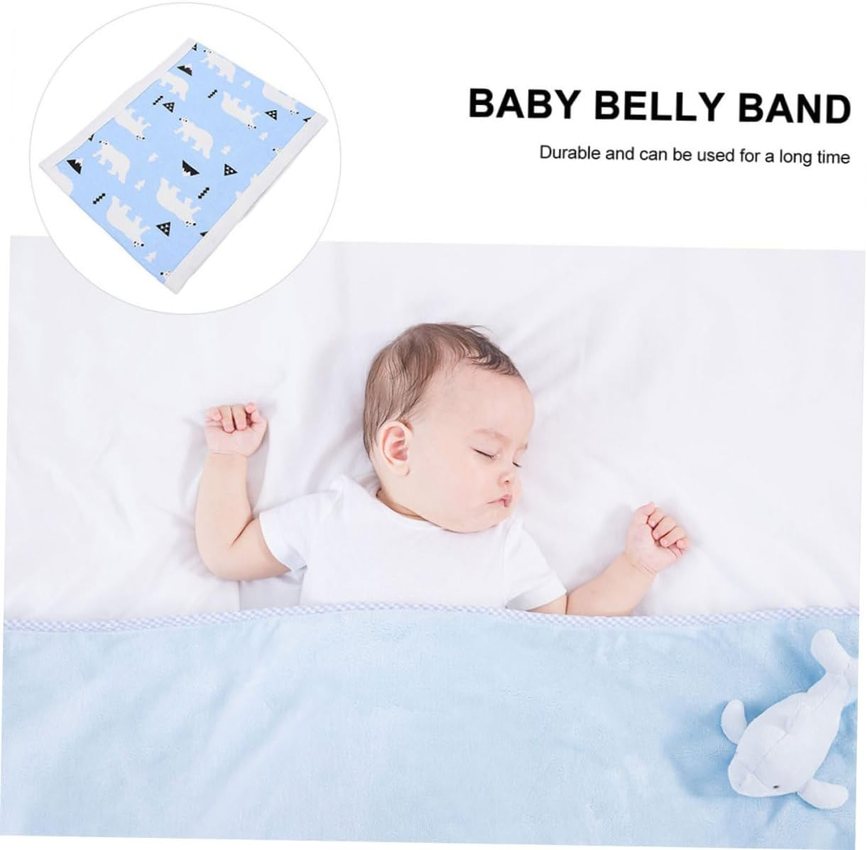 Infant Belly Wrap Newborn Belly Band Cotton Navel Cover Portable Cord Belt Soft Baby Supplies for Autumn Winter (Arctic Bear Blue, Size 80) image number 5