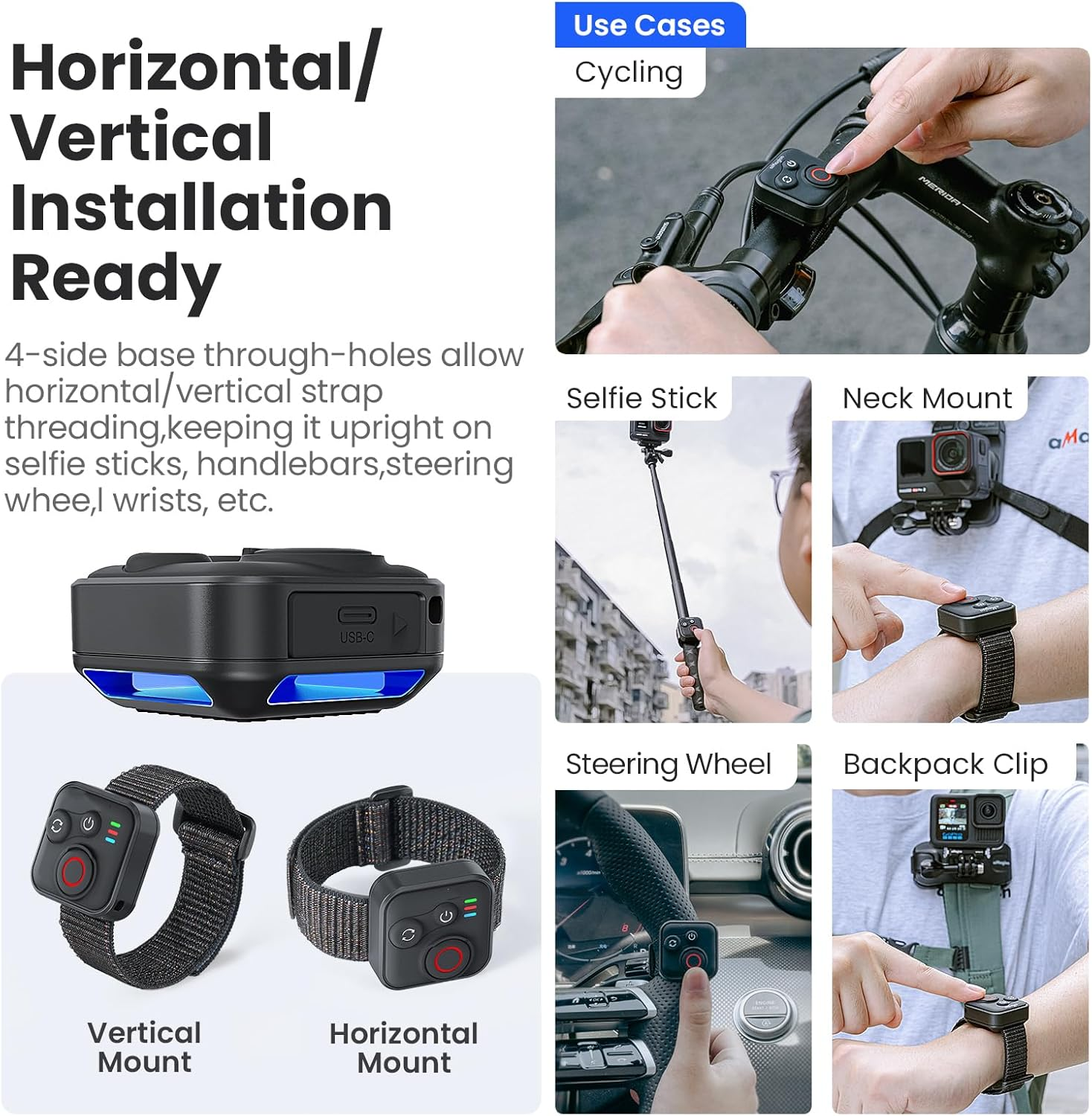 Zlit Bluetooth Remote Control for Insta360 X5/X4/X3/Ace Pro2/Ace Pro/Ace/One R/RS/GO 3S/Go3/Hero 8/9/10/11/12 Camera Action Smart Remote with Wrist Strap and Cable image number 6