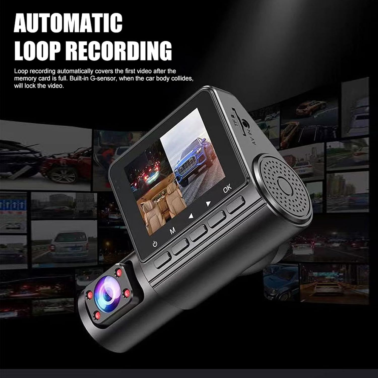 3 Channel Dash Cam Front Rear Inside, High Definition in Car Rear Cameras, Night Vision Dashcam with 170&deg; Front Wide Angle Camera for Driver Travelling Photographer image number 2