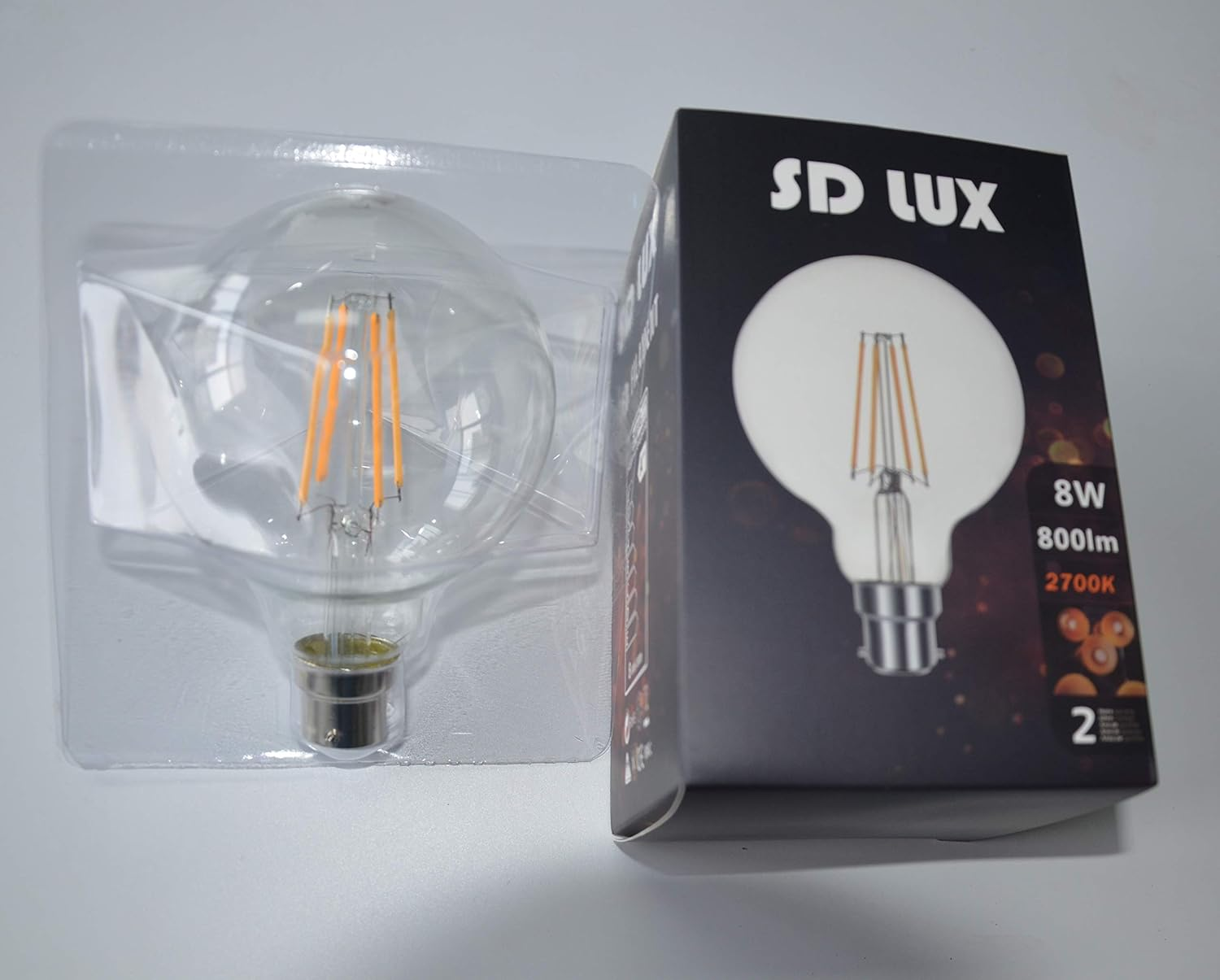 SD LUX B22 LED Bulbs Globe BC Vintage Filament Led Light Bulbs,G95 No Flicker Edison Bayonet LED Bulbs - 8W 850LM Warm White 2700K,Non-Dimmable, 2 Packs image number 1