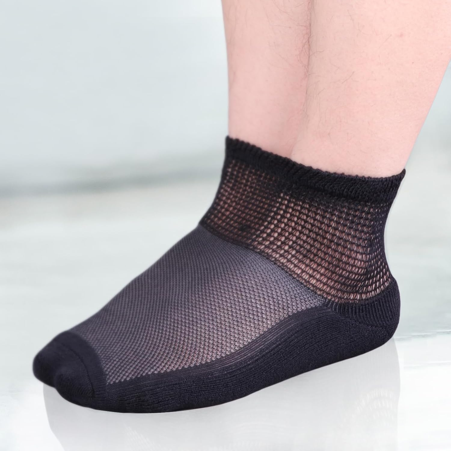 YUEDGE Men'S Bamboo Diabetic Socks with Non-Binding Top, Cushioned Crew Socks for Neuropathy Edema 5 Pairs Size 6-13US image number 5