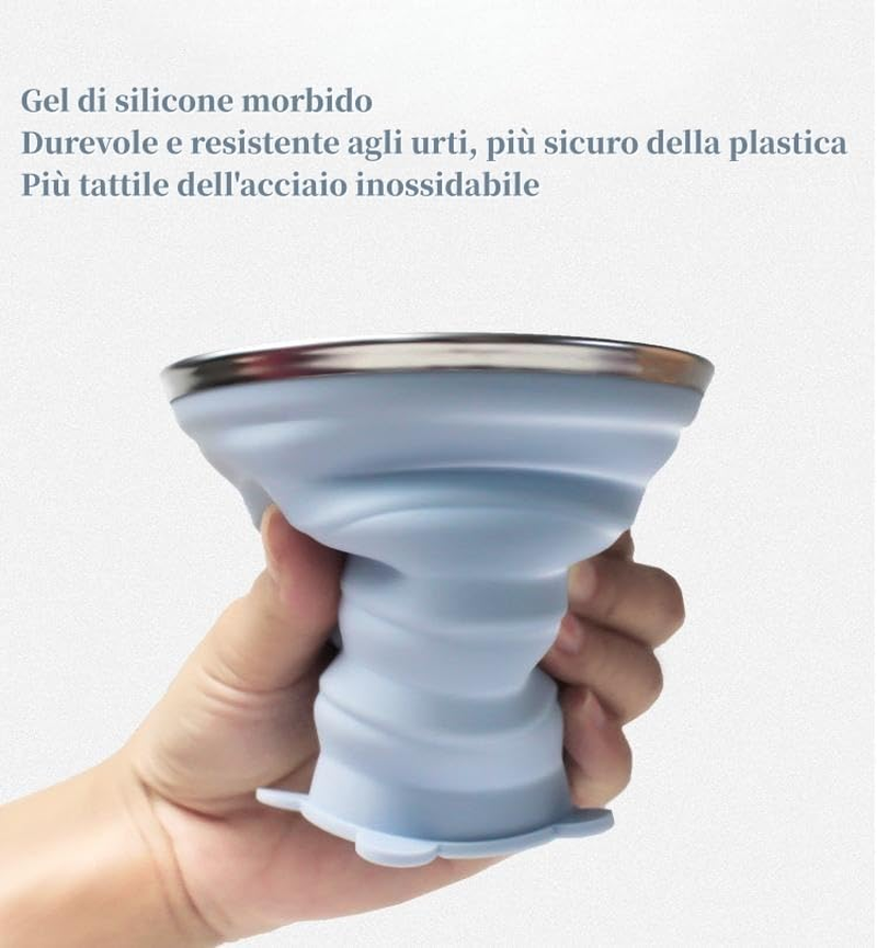 270Ml Portable Collapsible Travel Mug with Plastic Lid, Silicone Collapsible Cup, BPA Free, Reusable, Ideal for Picnic, Camping, Hiking and Travel(Blue+Blue) image number 6