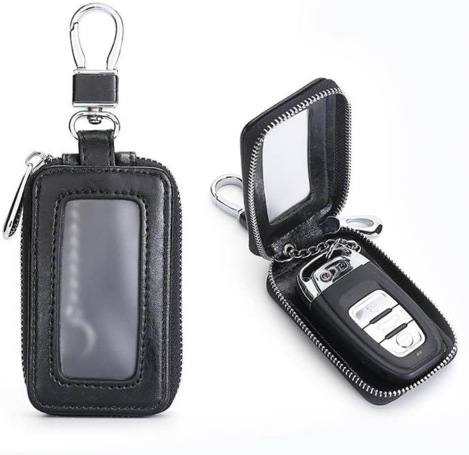 Fabselection Car Key Case Holder Leather Pouch Zipper Purse Car Key Holder（Black） image number 1
