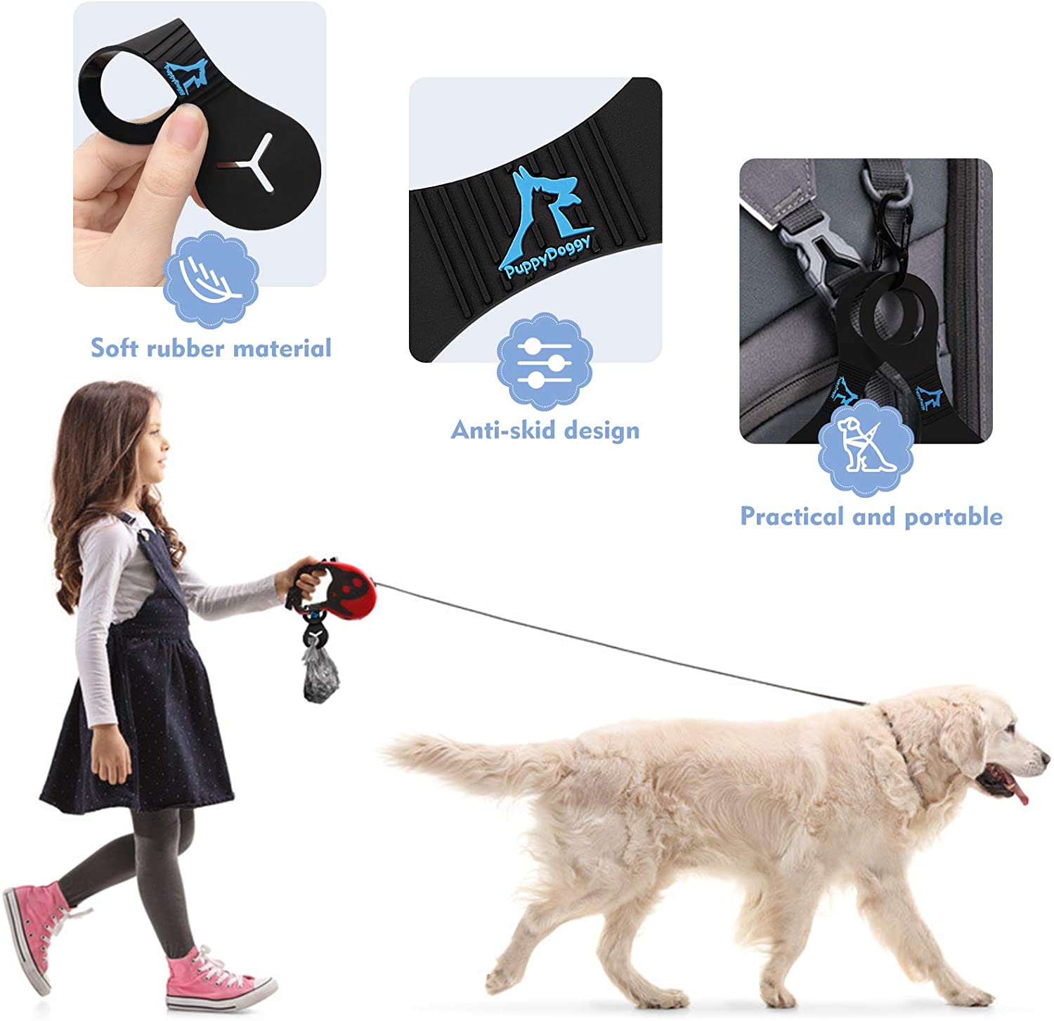 Puppydoggy Waste Bag Carrier Dog Poop Bag Holder Handy and Easy Use Doggy Leash Bag Carrier for Leash Dispenser Accessories (2 Pieces-Black+Purple) image number 2