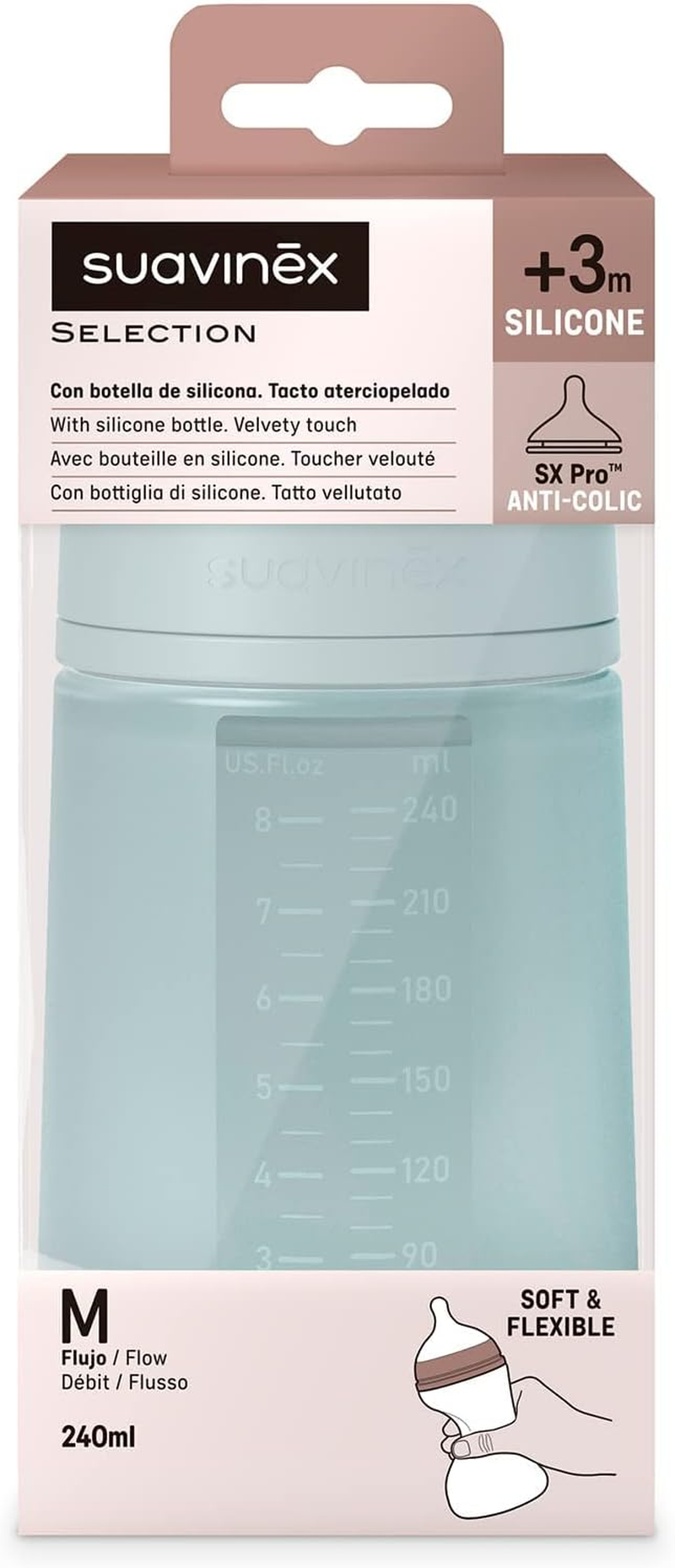 Suavinex All Silicone Bottle, Blue, 240 Ml Capacity image number 3