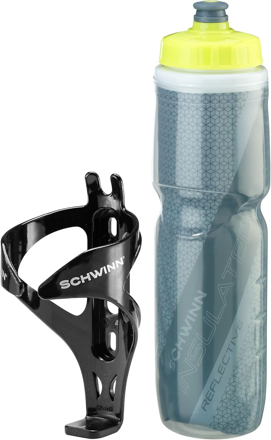 Schwinn Reflective Insulated Water Bottle and Bottle Holder Combo, Holds 26 Oz or 750 Ml, Bpa-Free Squeeze Sport Bottle with Easy to Attach Polymer Cage, Grey image number 3