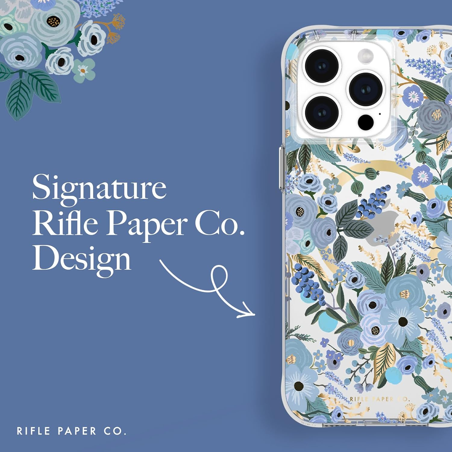 Rifle Paper Co. Iphone 15 Pro Max Case [Compatible with Magsafe] [12Ft Drop Protection] Cute Iphone Case 6.7" with Floral Pattern, Anti-Scratch Tech, Shockproof Material, Slim Fit - Garden Party Blue image number 5