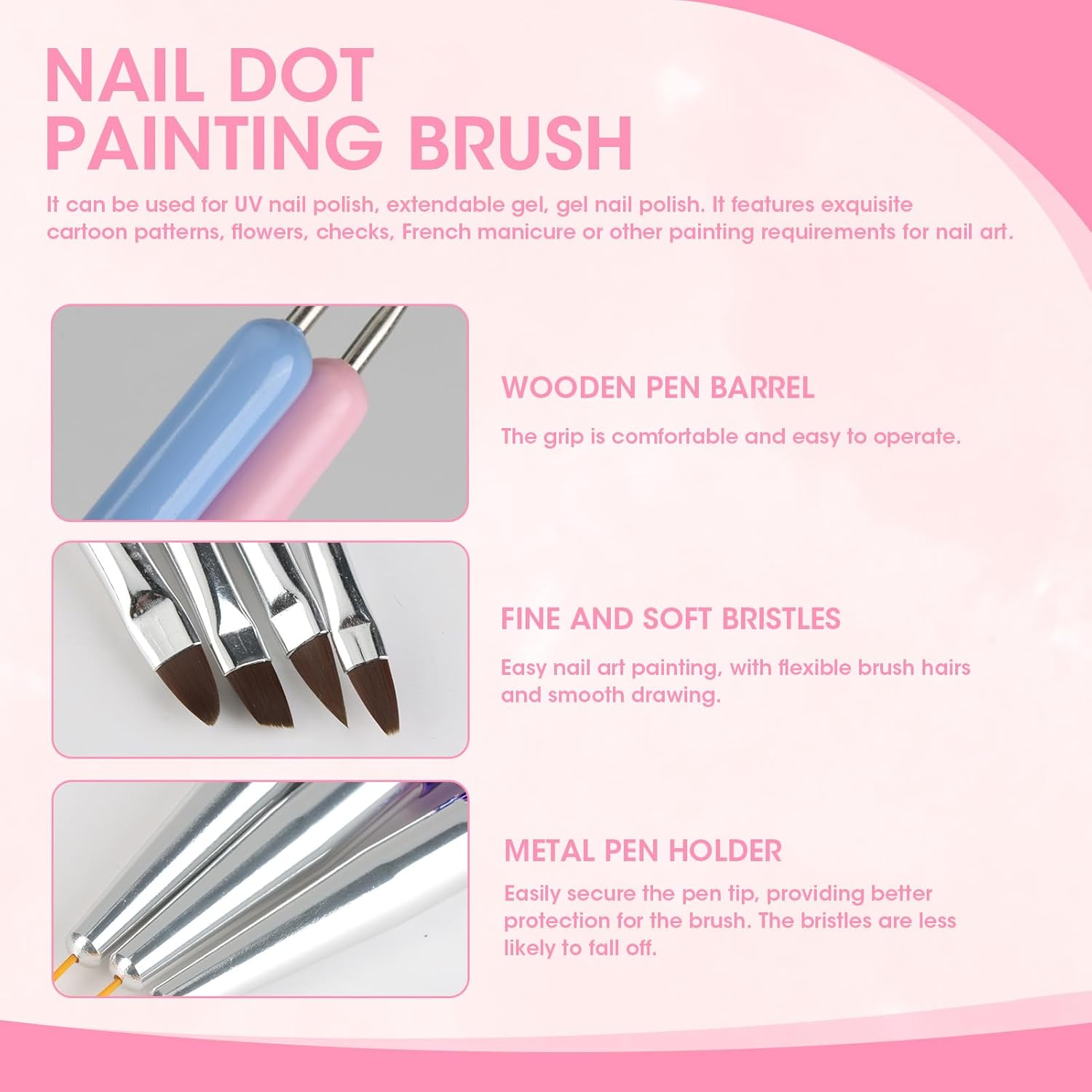 9 Pcs Nail Art Brushes Set, Nail Design Painting Professional Tools Including Liner Brush, Gel Brush Dotting Pen for DIY Nail Art at Home or Salon Use for Art Lovers image number 4