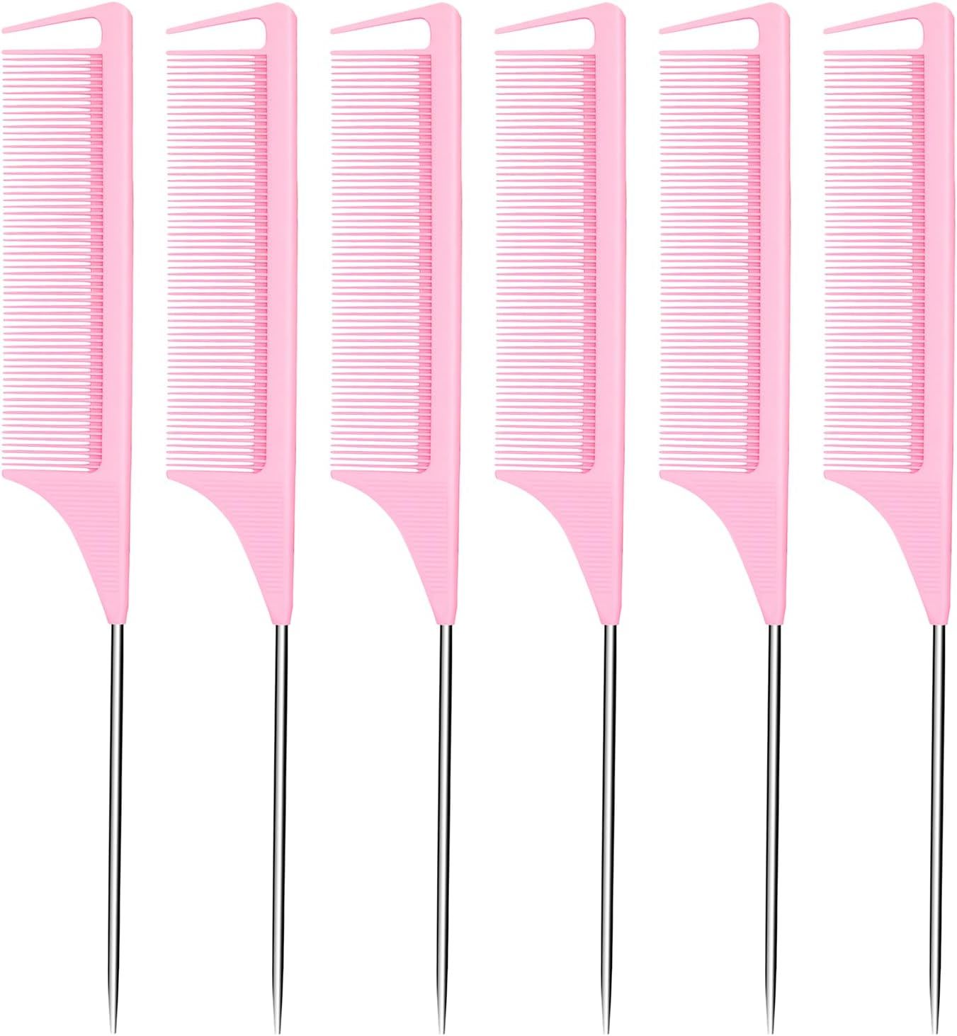 Metal Carbon Fiber Parting Rat Tail Comb for Women Men Kids Braiding Styling Hair (Black 6Pcs) image number 3