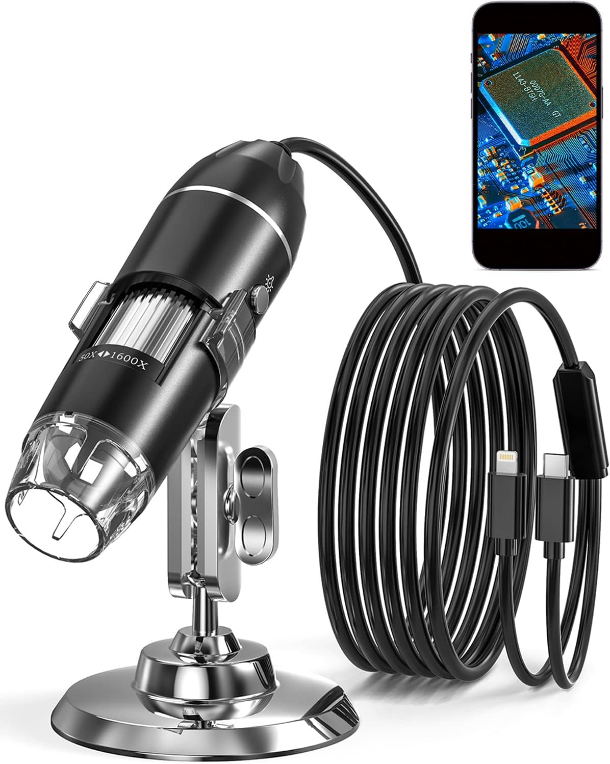 USB Digital Microscope, 50X-1600X Magnification, LED Light, Black image number 1