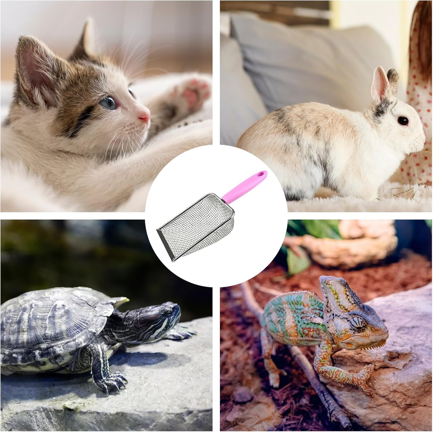 PLUSHCEWT Cat Litter Scooper, Cat Poop Scooper, Sand Strainer Scoop, Stainless Steel, Reptile Net, Pooper Scooper, Scatter Cleaner, Corner Scoop, Pet Litter Cleaning Tool for Cat, Dog, Rabbit,