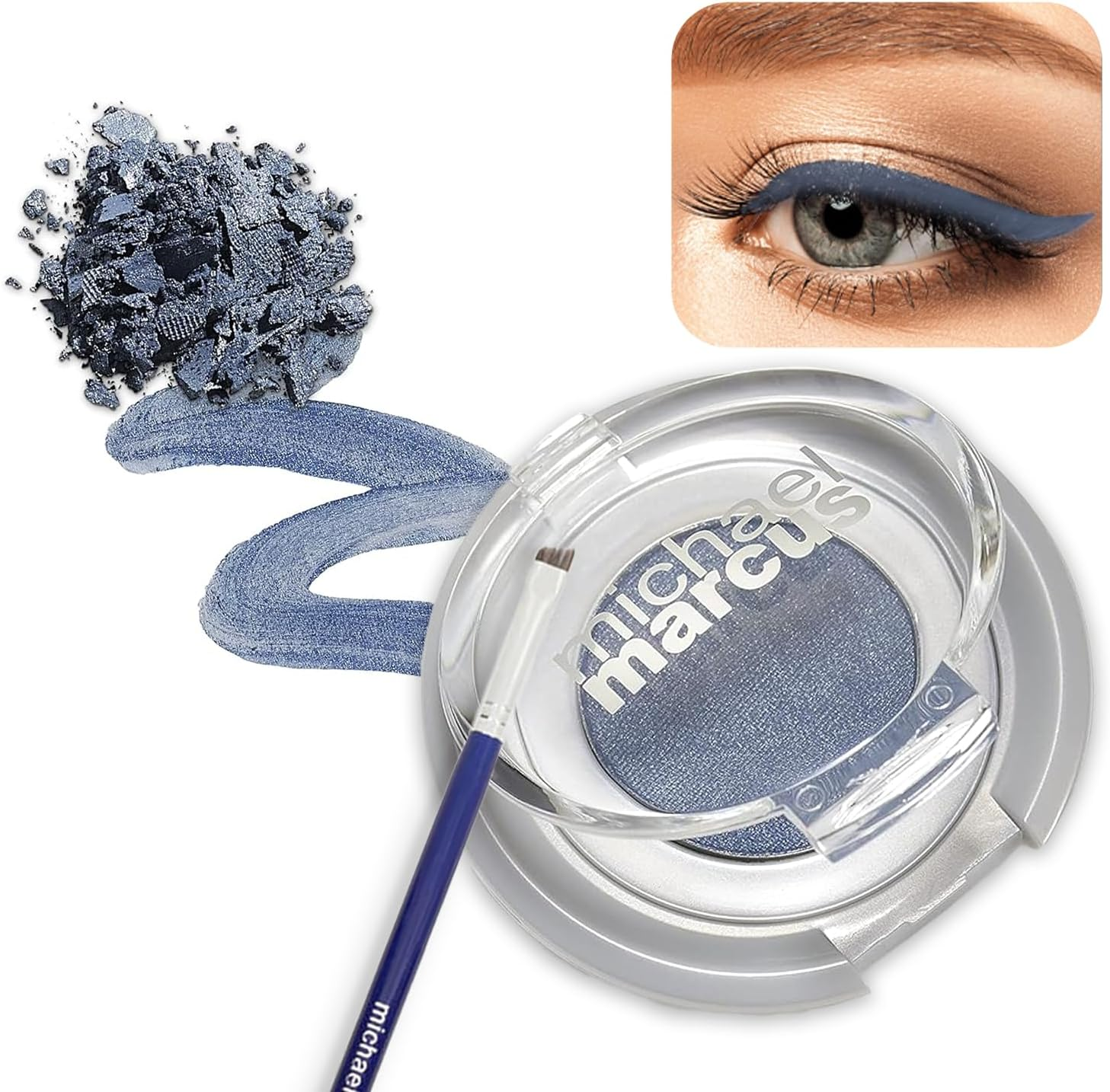 Michael Marcus Cake Eyeliner & Brush - 2 Piece Water Activated Dry Pressed Eyeliner & Professional Brush - Long-Lasting, Vibrant Color, Smudge Resistant - Cruelty Free Paraben Free (Twilight)