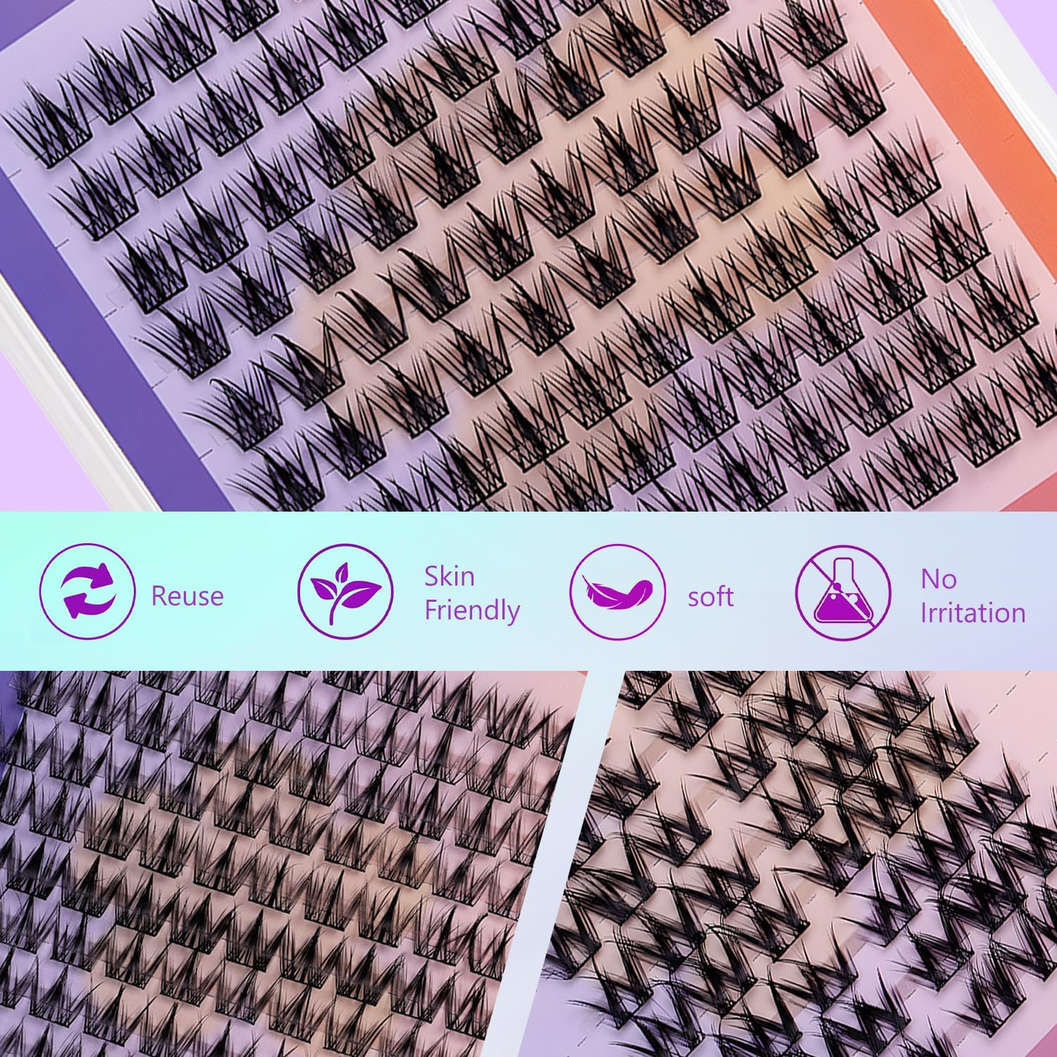 TORMEN Sectional Self Adhesive Eyelashes 100 Pcs No Glue Needed Pre Glued Lash Clusters Natural Wispy Press on Individual Lashes Reusable DIY Eyelash Extensions (Trilogy) image number 2