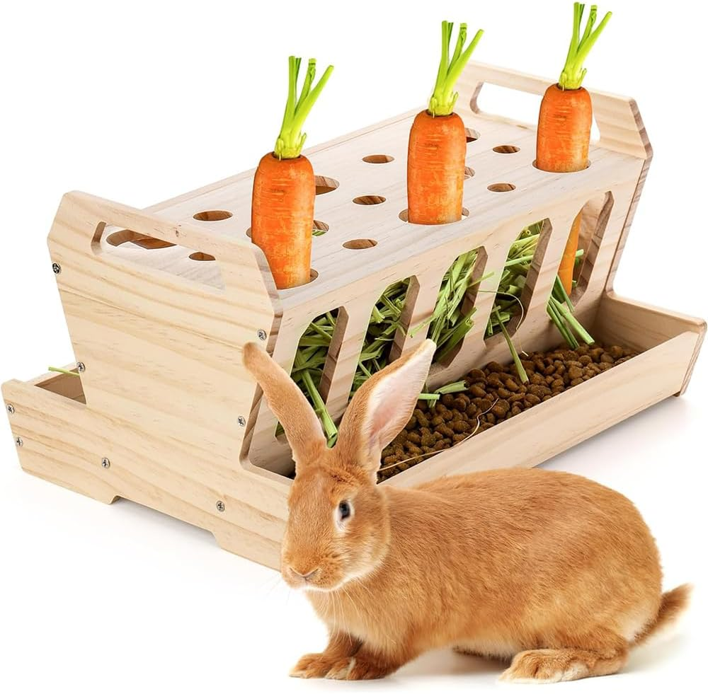 Wooden Rabbit Hay Feeder &ndash; Small Animal Food Holder, Less Waste Hay Rack for Guinea Pig, Bunny, Chinchilla & Other Small Pets image number 4