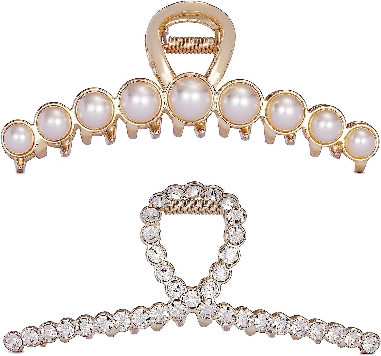 Rhinestone Hair Claw Clips, 4.4 Inch Vintage Metal Imitation Pearl Hair Jaw Clip for Women, Large Non Slip Hair Clamp Fashion Wedding Party Hair Accessories Elegant Hair Decorations for Hair Styling - Brown,Green,Grey image number 3