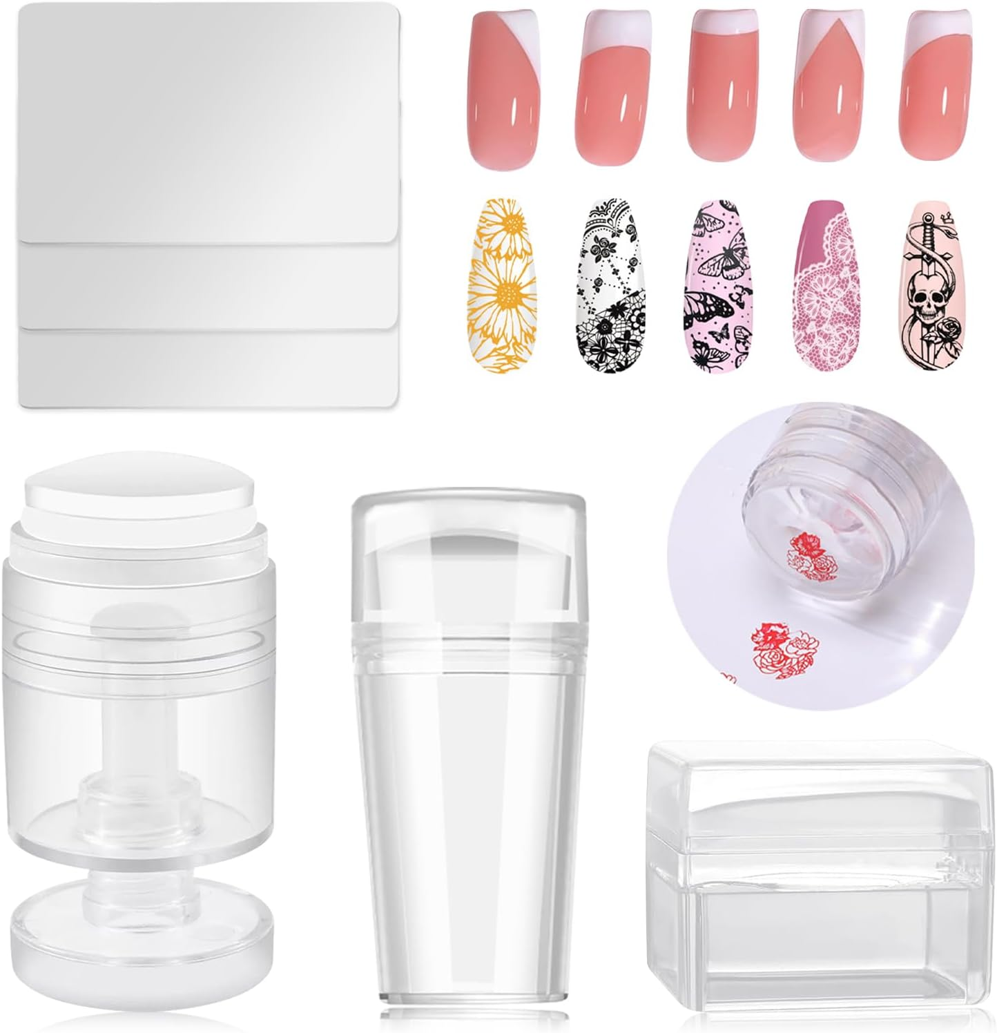 Esuohym 6PCS French Tip Nail Stamp Art Kit Clear Silicone Nail Jelly Stamper with Scrapers Polish French Manicure Stamping Set for Women Diy Artists Salon image number 4