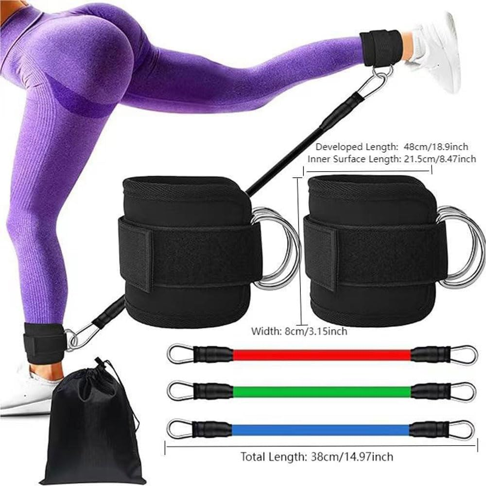 Fitness Ankle Trainer with Two Straps for Leg and Buttocks Exercises, Ankle Band Fitness Equipment for Legs, Glutes