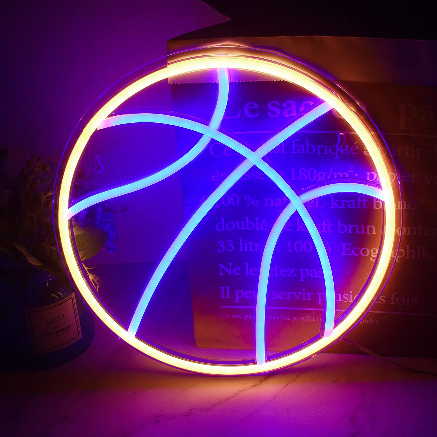 Wanxing Basketball Neon Signs Sport Neon Light Led Sign Neon Sign for Bedroom Led USB Powered Switch Light up Sign Neon Sign for Wall Decor Bedroom Christmas Birthday Signs Kids Gift(Blue Yellow - Colorful Neon Signs image number 4