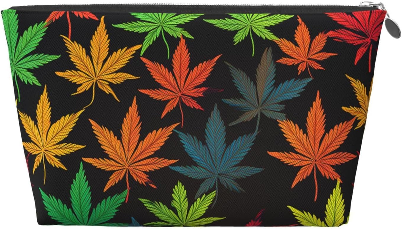 SDTYKHJ Large Capacity Makeup Bag for Women, Waterproof Portable Shaving Bag, Small Toiletry Bag, Colorful Cannabis Leaves, Leather Cosmetic Organizer Bags for Travel, Siliver, One Size image number 2