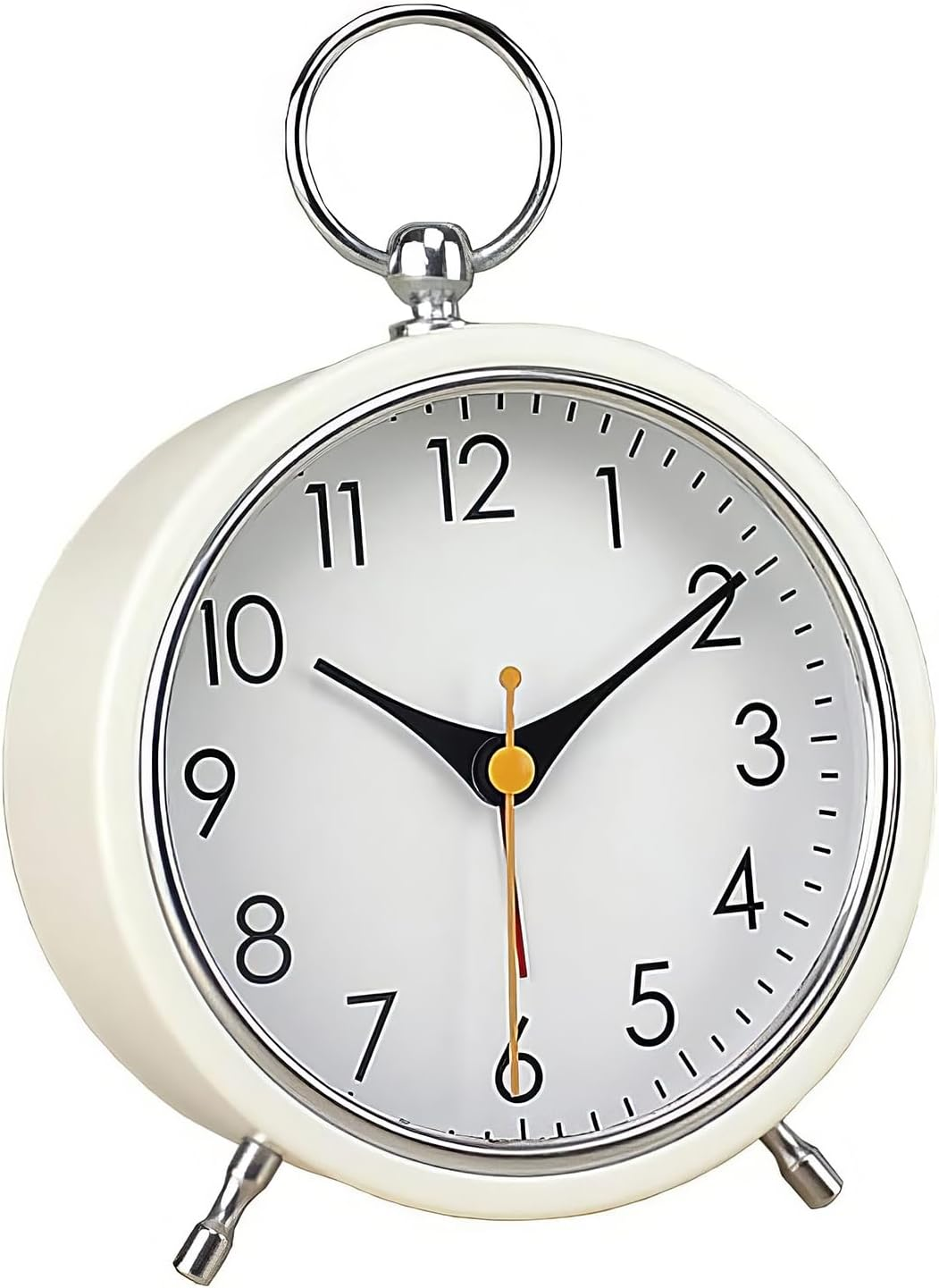 Snooze Retro Alarm Clock, 4 Inch Portable Table Clock with Night Light, Silent Non-Ticking Metal Clock, Simple round Battery Powered Clock Decor for Living Room Bedroom Study Office (White) image number 1