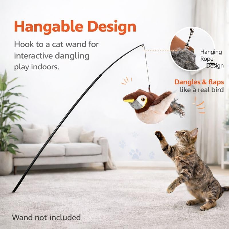 Aleena Enterprises LLC Flappy Flying Bird Cat Toy &ndash; Interactive Sparrow with Flapping & Chirping Sounds (NO Flying), Indoor Exercise Toy for Bored Cats (Sparrow Large) image number 6