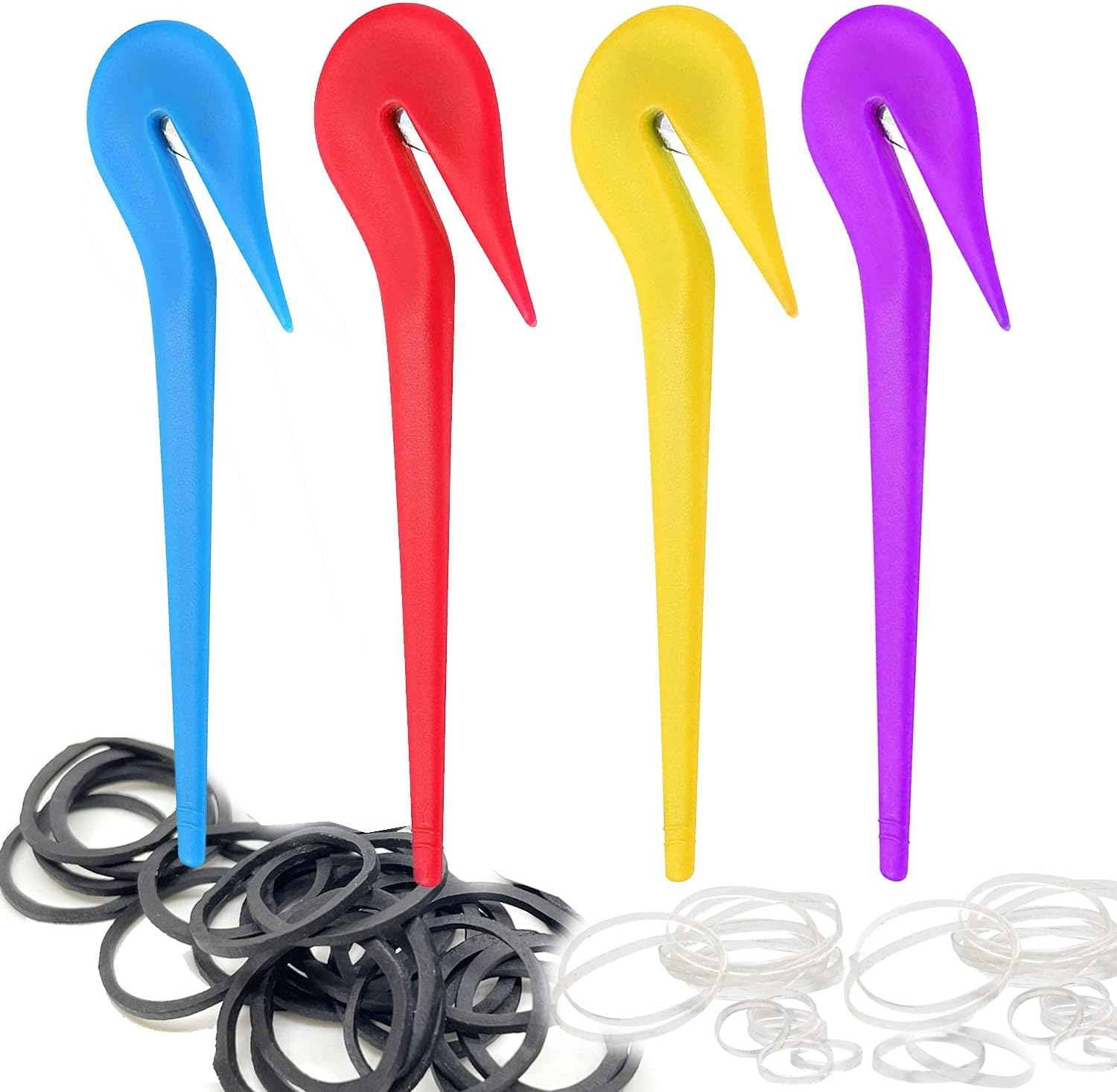 Elastic Hair Bands Remover, Tsmaddts 4Pcs Pony Pick for Cutting Pony Rubber Hair Ties Pain Free Ponytail Remover Tool 50Pcs Colored Rubber Hair Ties image number 1
