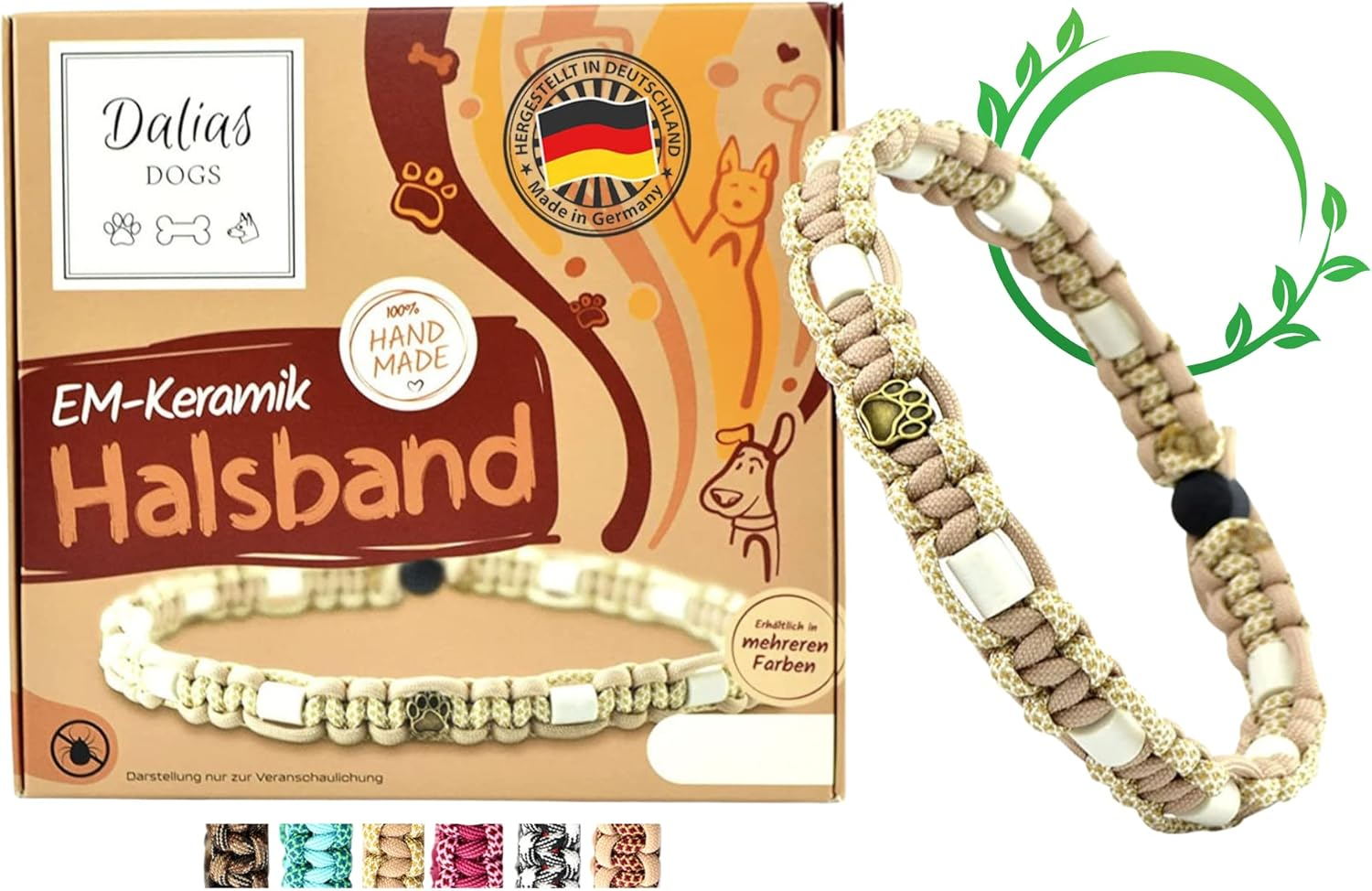 EM Ceramic Collar for Dogs & Cats - Made to Measure EM Band Original US Paracord (41-50 Cm, Black/White)