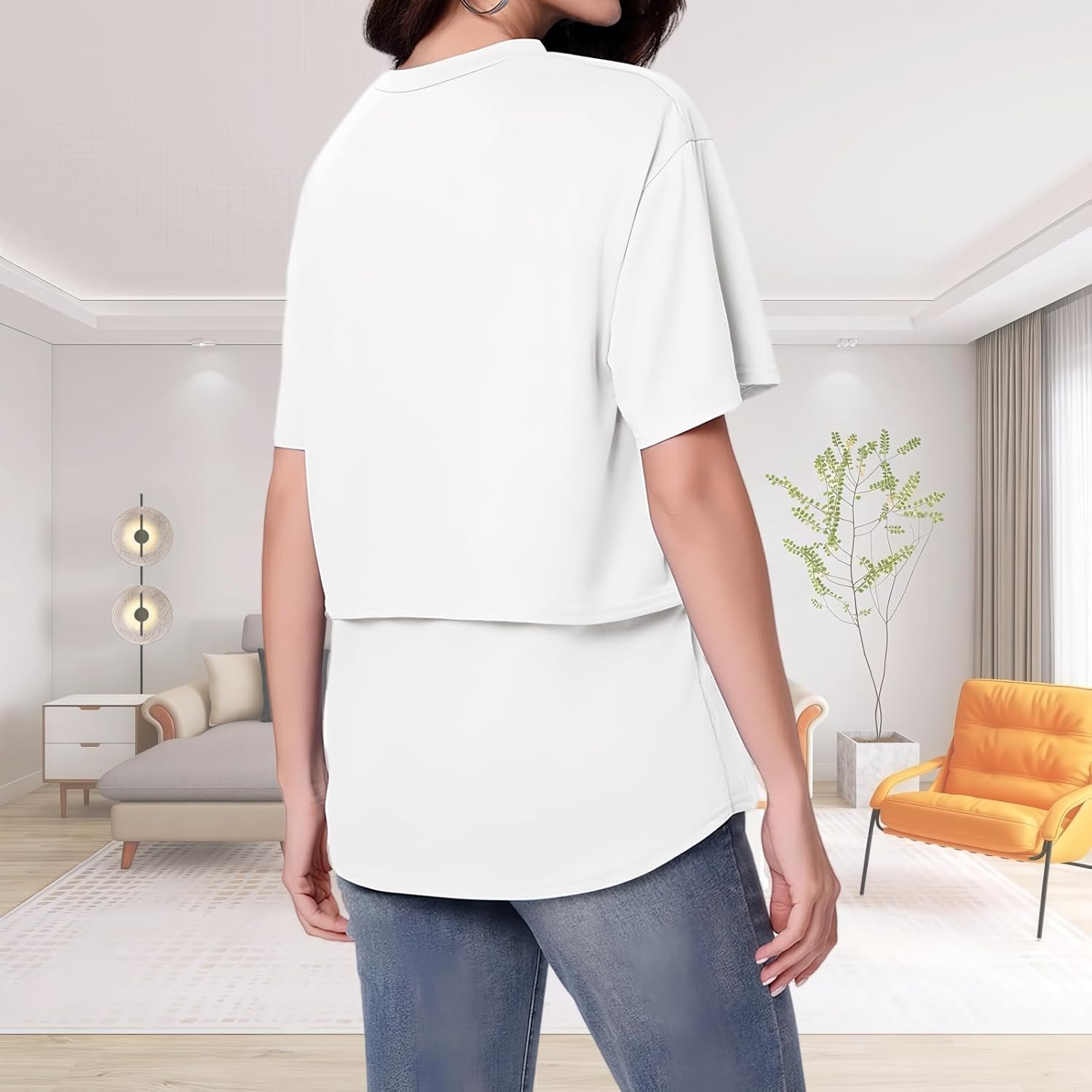 Maternity Tops Short Sleeve Nursing T-Shirt Lift-Up Breastfeeding T Shirts Plain round Neck Basic Nursing Top Loose Fit Pregnancy Clothes image number 4