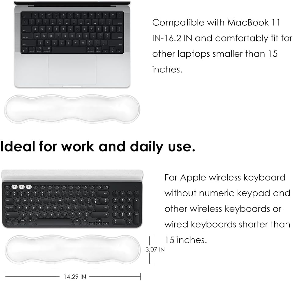 Soft Keyboard Wrist Rest Pad 14.29" Comfort Cool Silicone Gel Cushion Typing Gaming Wrist Pain Relief Support Pad for Macbook Magic Keyboard Other Keyboards Office & Home Accessories (Clear) image number 6