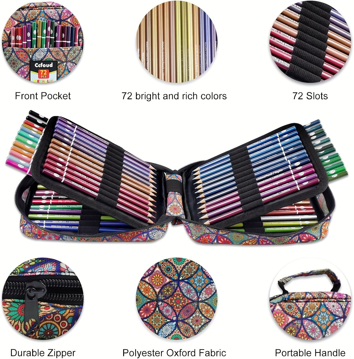 Colouring Pencils,72 Metallic Coloured Pencils Set,Zipper Travel Case,Soft Core,Ideal for Drawing Sketching Shading,Art Supplies for Beginners image number 5