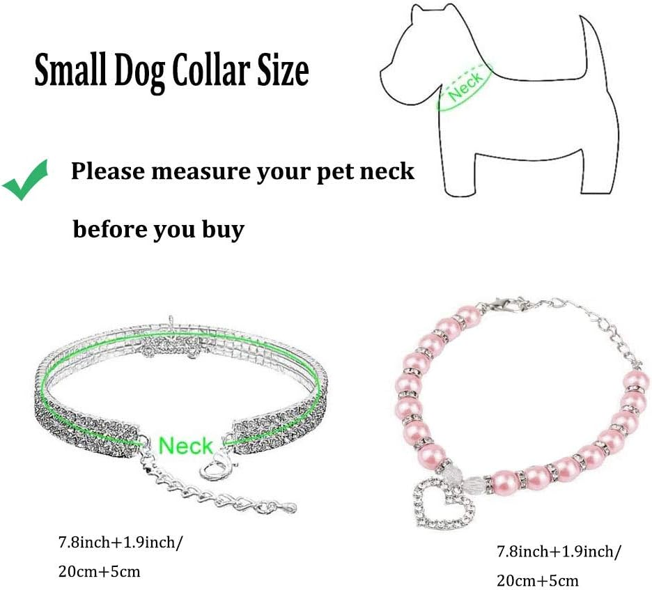 Rhinestones Dog Collar and Pearl Dog Necklace Set, Adjustable Neck Strap Bling Full Diamond Crystal Cute Pearl Dog Collar for Small Girls Cats Puppy Accessary for Wedding Birthday Party (4Pcs) - L image number 6
