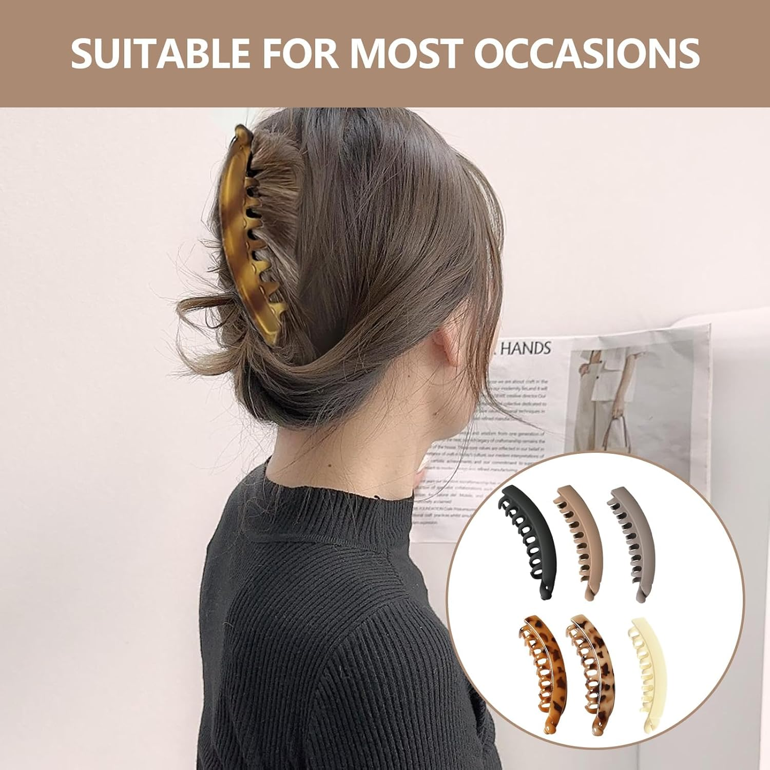 Large Banana Clip, 6 Pcs Banana Hair Clips, Claw Clip for Medium Thick Hair, Strong Hold Ponytail Holder Hair for Women and Girls, 13Cm Nonslip Clincher Combs for Long Hair image number 1