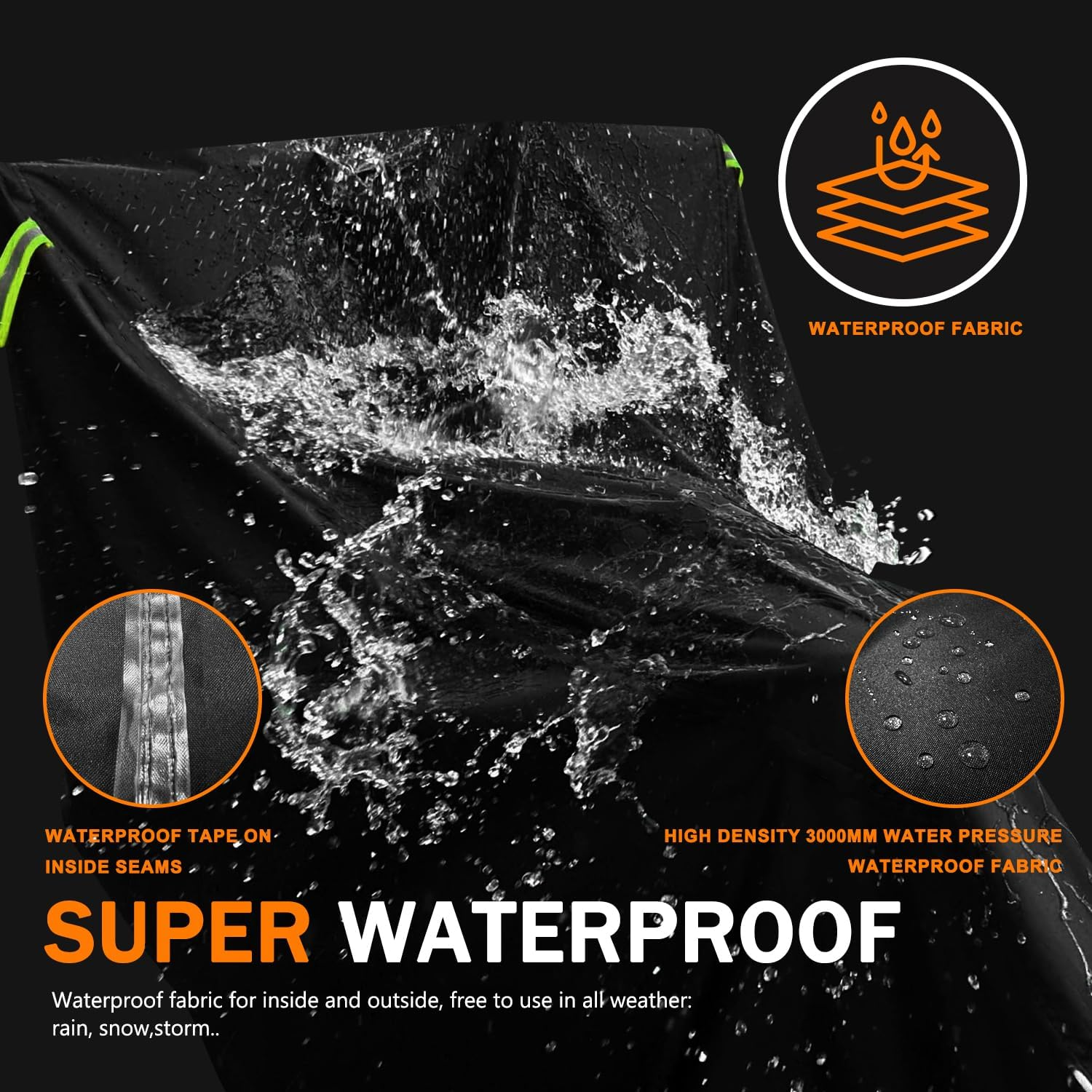 Clawscover Bike Covers Outdoor Storage Waterproof for 2 Bikes,Heavy Duty 600D Polyester,Durable Anti-Uv,Weatherproof Ebike Bicycle Electric Bike Cover, Buckles Straps,Reflective Handle,82''X36 X43.3 image number 3