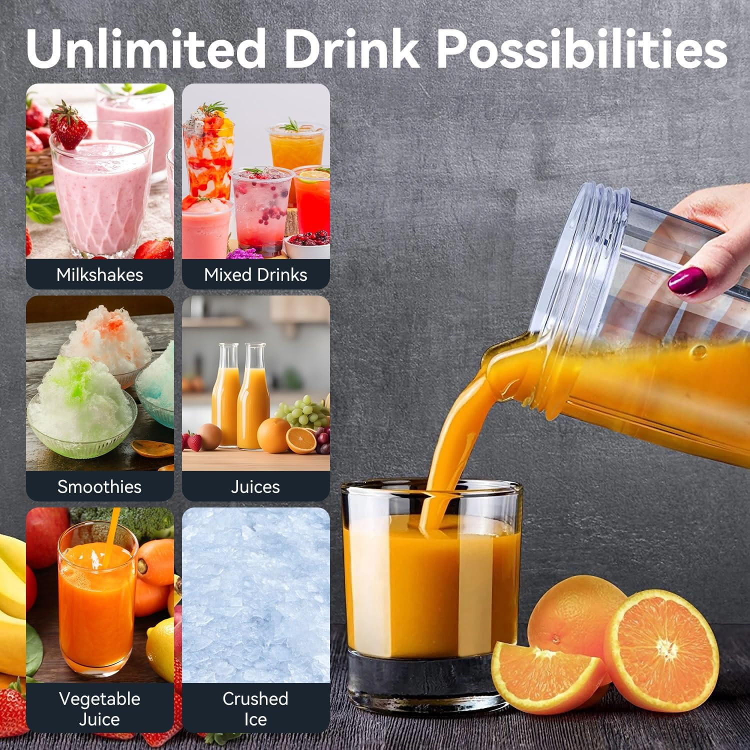 Stelive 1000W Electric Juice Blender Portable Blender Fresh Juice Mixer Smoothie Maker Electric Shakes Juicer Machine with 2 Cups & Portable Cup Lids for Outdoors Travel, Sports, Kitchen (Black) image number 1