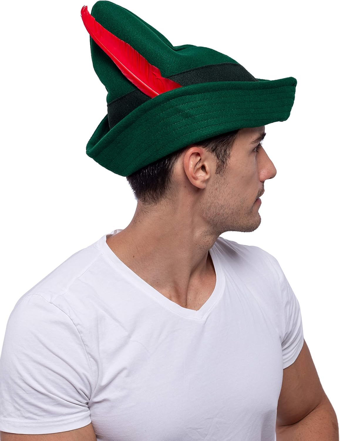Felt Robin Hood Hats with Feather One Size Fits All for Adult Alpine Hat Party Costume, Peter Pan Hat, German Hat, Green Tyrolean Hat Halloween Dress up Party Favor. image number 6
