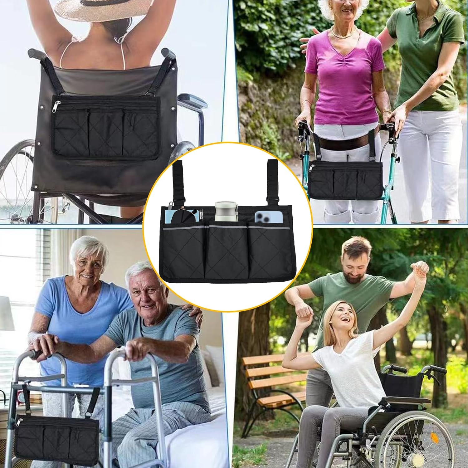 Pack of 2 Wheelchair Bags, Wheelchair Bag, Portable, Rear Wheelchair Bag, Black, Bag for Wheelchair with Reflective Strips, Wheelchair Storage Bag for Seniors, Adults image number 6