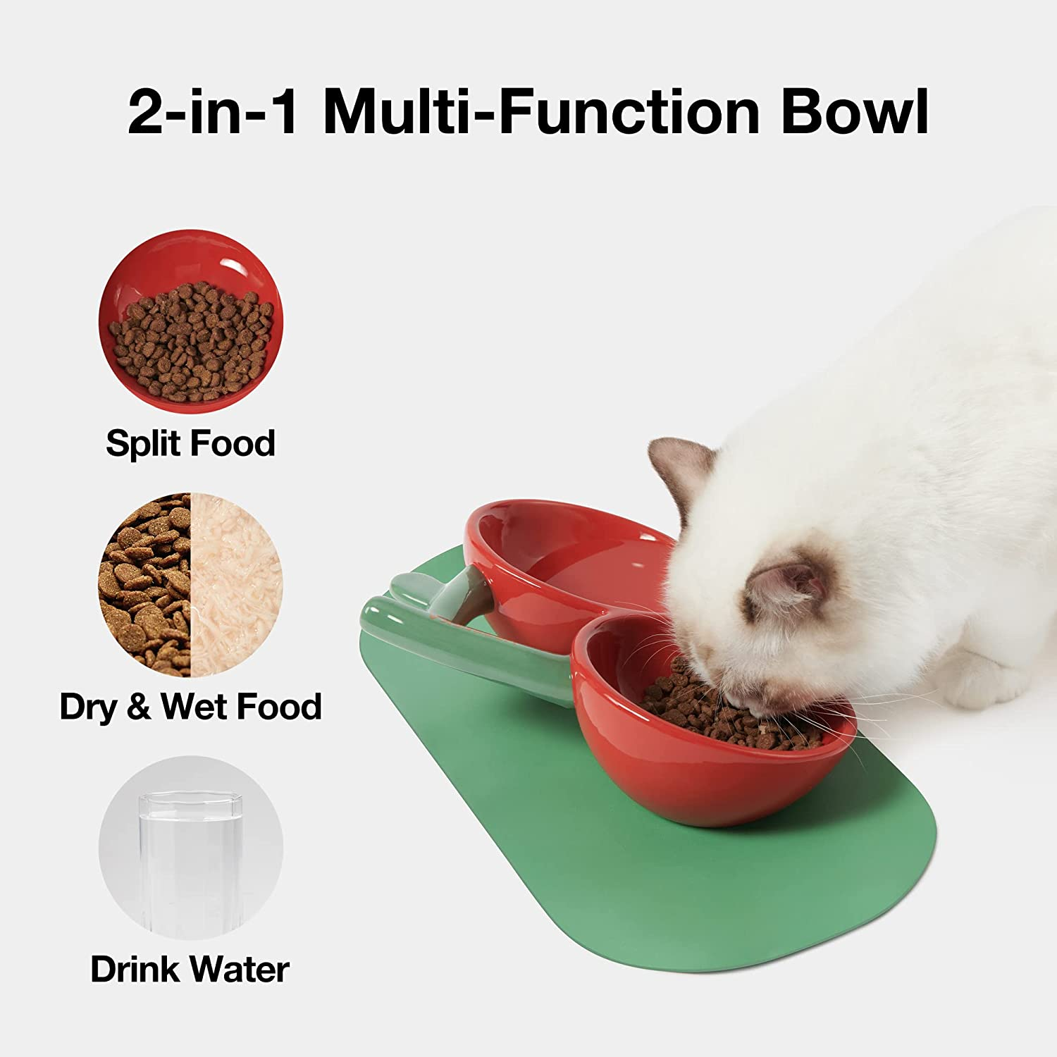 VETRESKA Cat Food Bowl Ceramic Cat Bowls for Food and Water Tilted Puppy Cat Feeding Bowl Relieve Whisker Fatigue Cherry Cat Bowls anti Vomit Wide Shallow Cat Dishes Non-Slip Medium Small Dog Pet Bowl - Cherry image number 5
