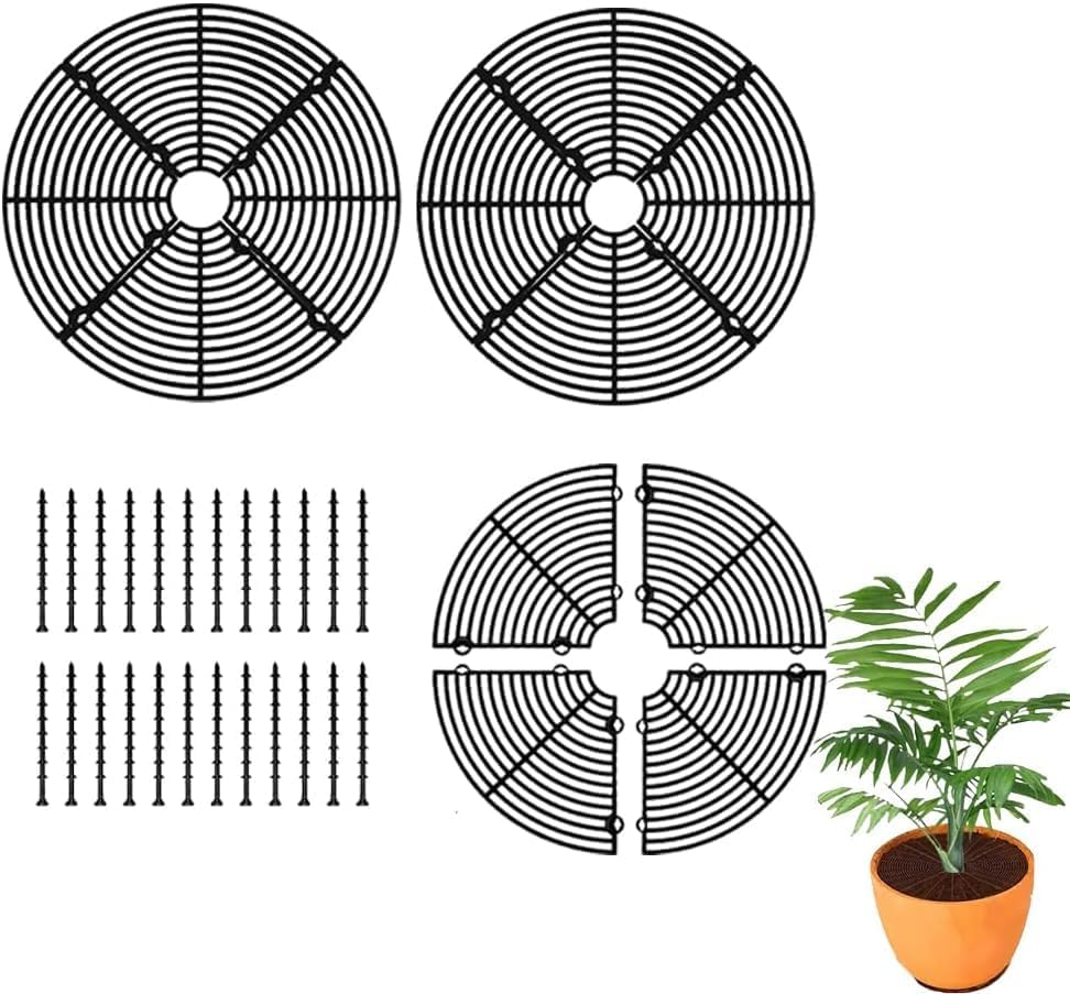 Plastic Grid Plant Pot Cover, 3Pcs Plant Pot Cover Plant Pot Grid Covers,Plant Pot Grid Cover Plant Pot Protector,Plant Pot Grid Soil Protector Cover,Plant Pot Grid Soil Protector Covers with Stake