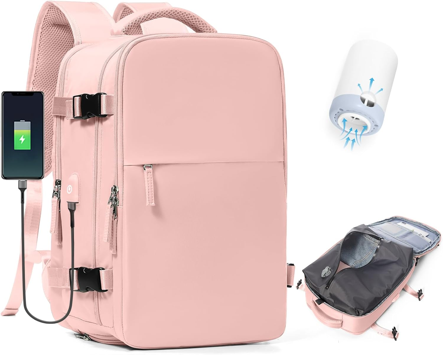 Pakembl Vacuum Backpack Travel with Pump Travel Backpack with Vacuum System Laptop Backpack Waterproof Carry on Casual Backpack 14/15.6Inch with Shoes Compartment image number 3