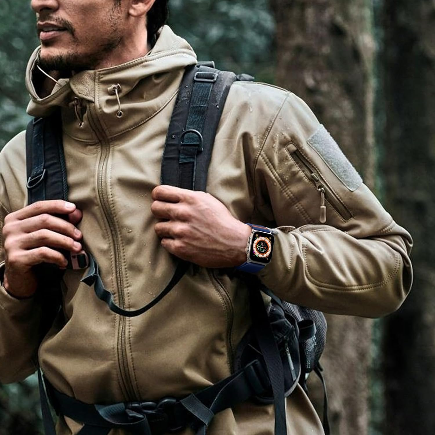 Witzon Elastic Sport Bands Compatible with Apple Watch Ultra 3 2 Band/Ultra Band 49Mm, Iwatch Series 11/10/9/8/7/6/5/4/3/2/1/SE 45Mm/44Mm/42Mm Stretchy Nylon Solo Loop Wide Replacement Strap Men Women - Black/Titanium image number 4