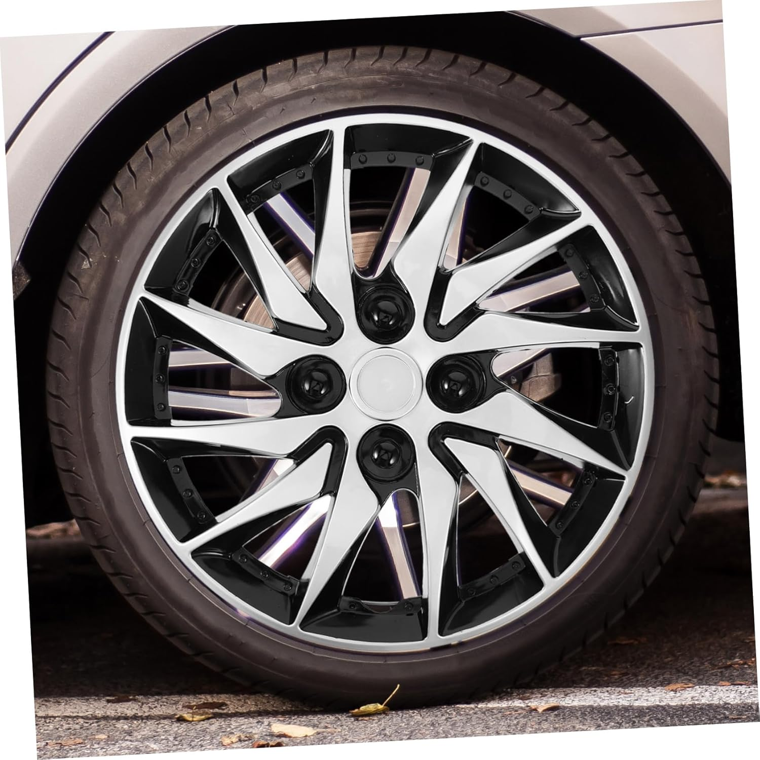 HAPINARY 14 Inch Automotive Wheel Hub Covers Decorative Rim Covers Fit for Cars Black Silver image number 4