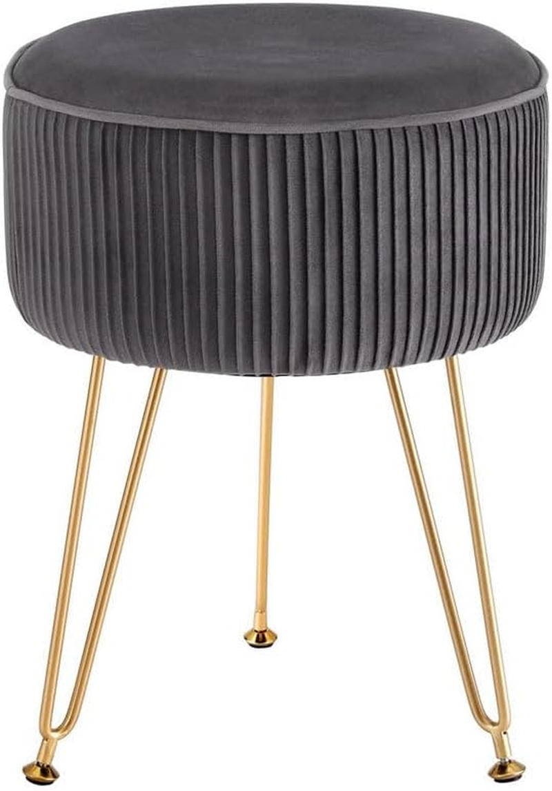 Artiss Ottoman Foot Stool, Velvet Lounge Foot Pouf Make up Vanity Stool, Vertical Stripe Padded Seat Home Decor Bedroom Hallway Office Living Room, round Grey