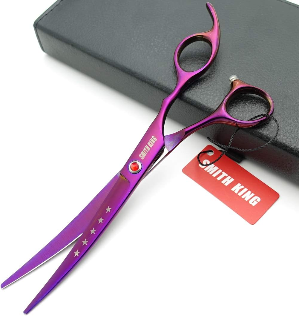 7.0In Professional Pet Grooming Scissors Set,Straight & Thinning & Curved Scissors 4Pcs Set for Dog Grooming (Violet) - Black image number 2