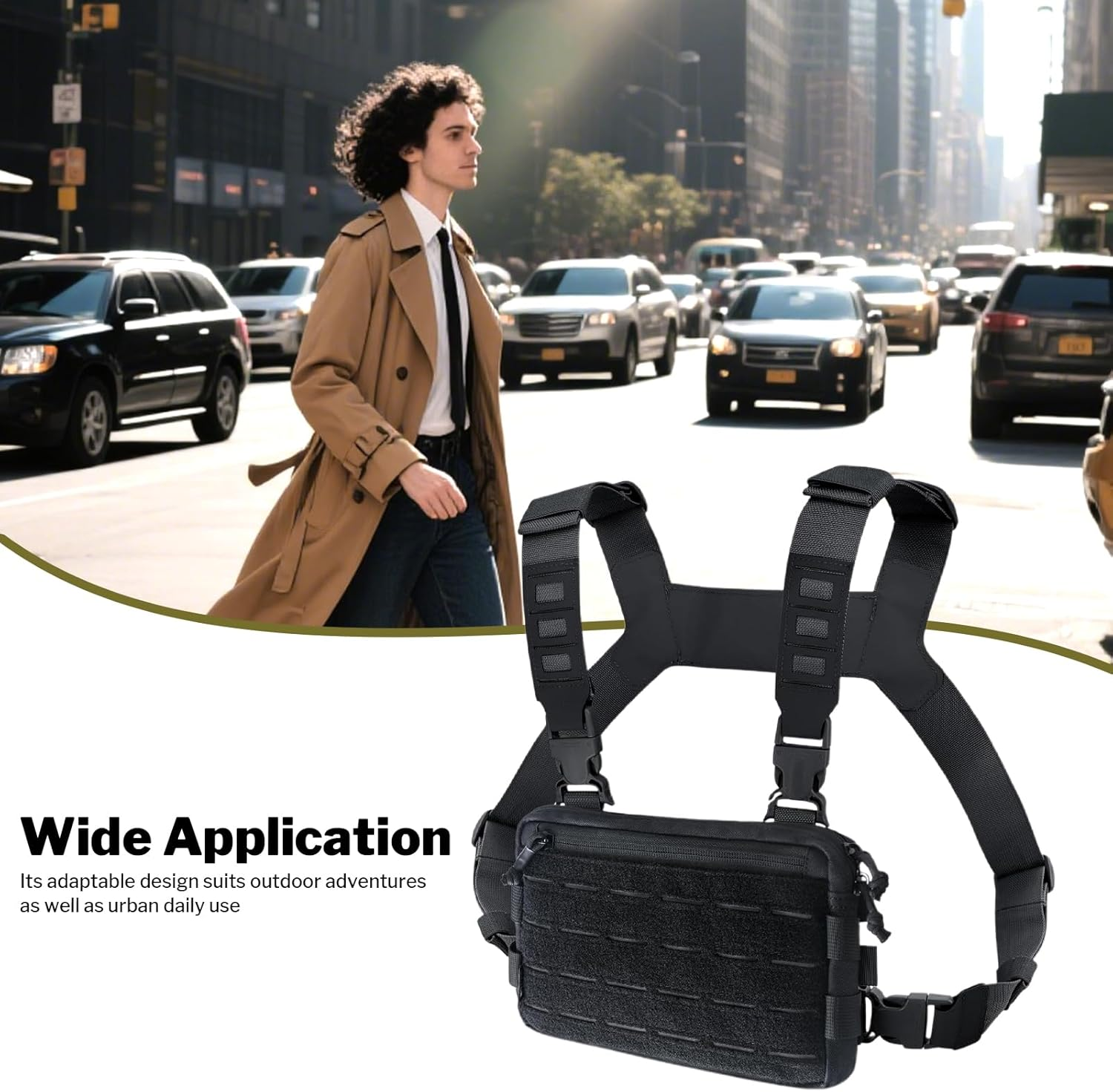 Krmoau Chest Pocket for Men, Adjustable Waterproof Fly Fishing Vest - for Sports, Cycling, Hiking, Work, Camping - Green image number 2